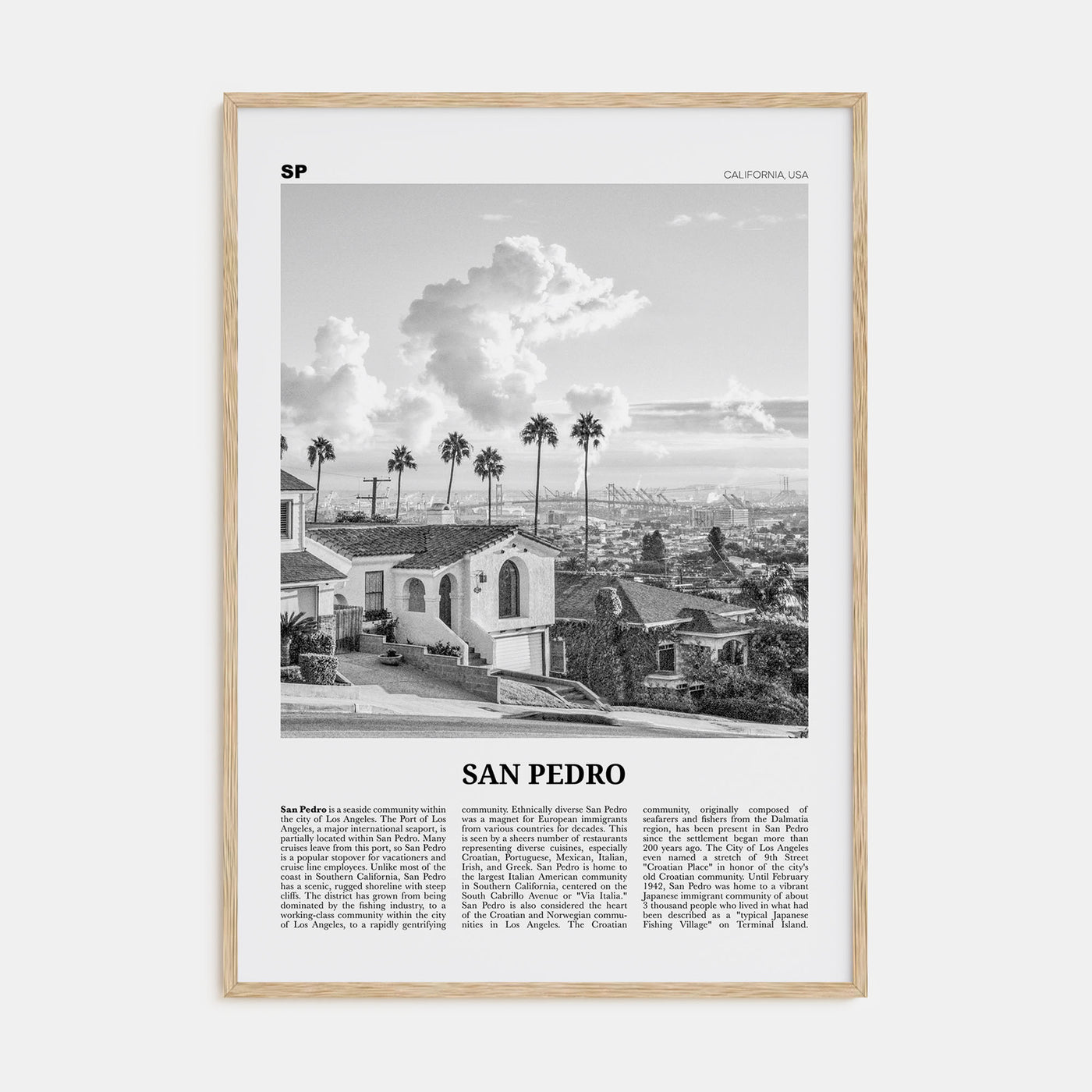 San Pedro, California Travel B&W No 2 Poster