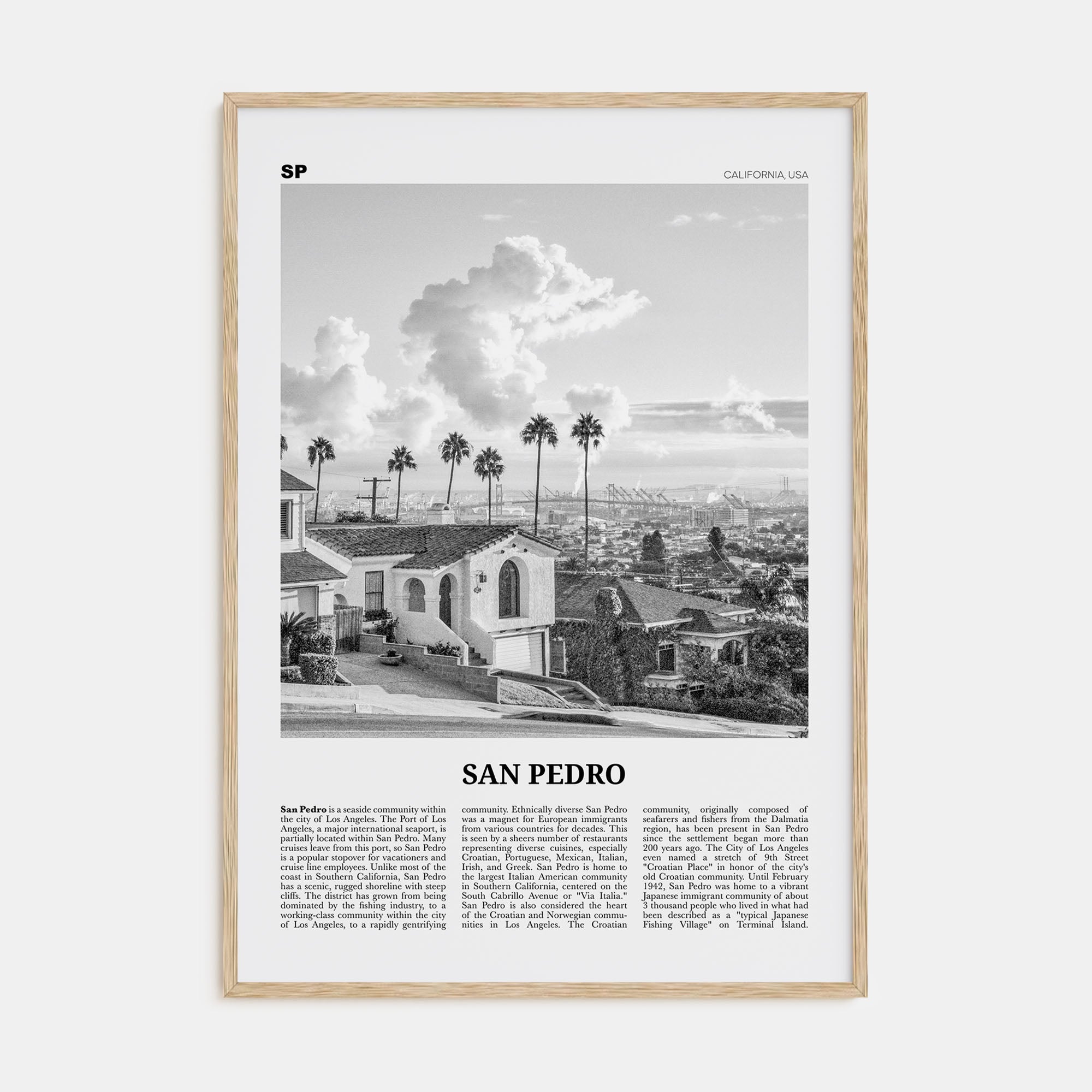 San Pedro, California Travel B&W No 2 Poster