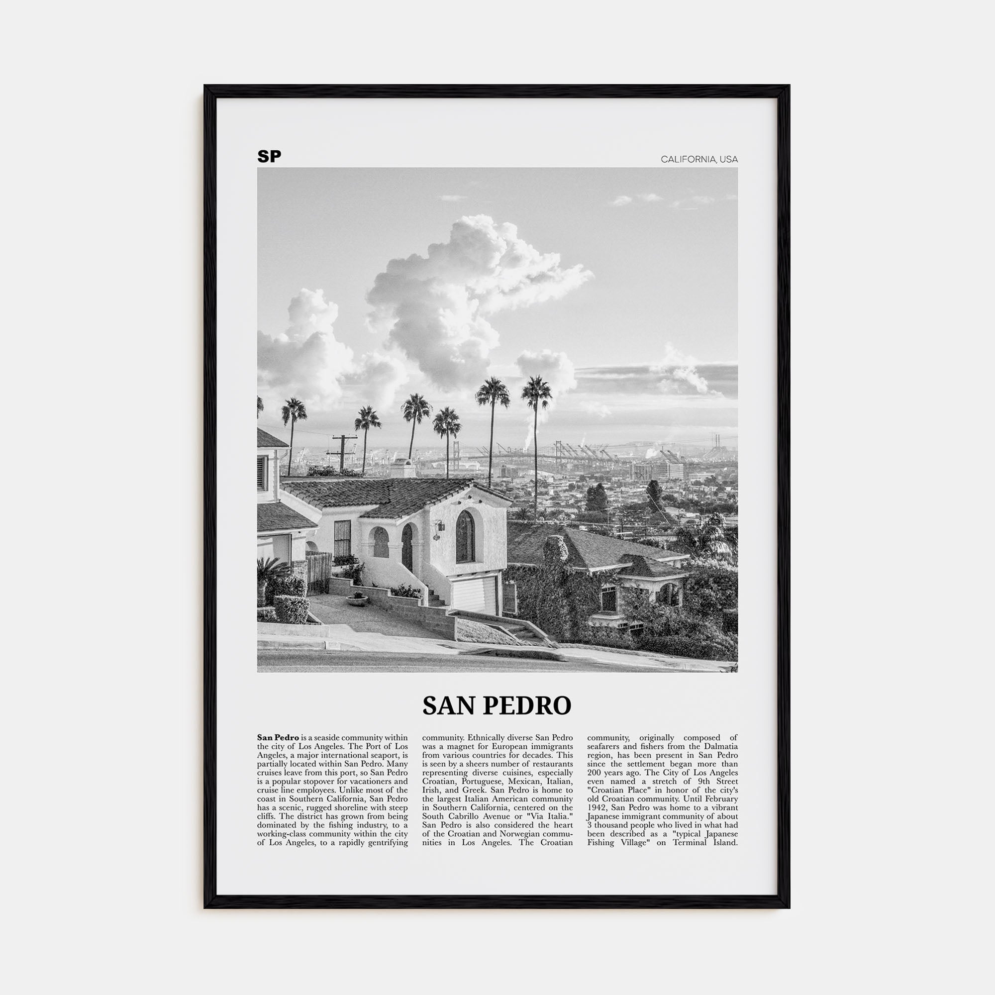 San Pedro, California Travel B&W No 2 Poster