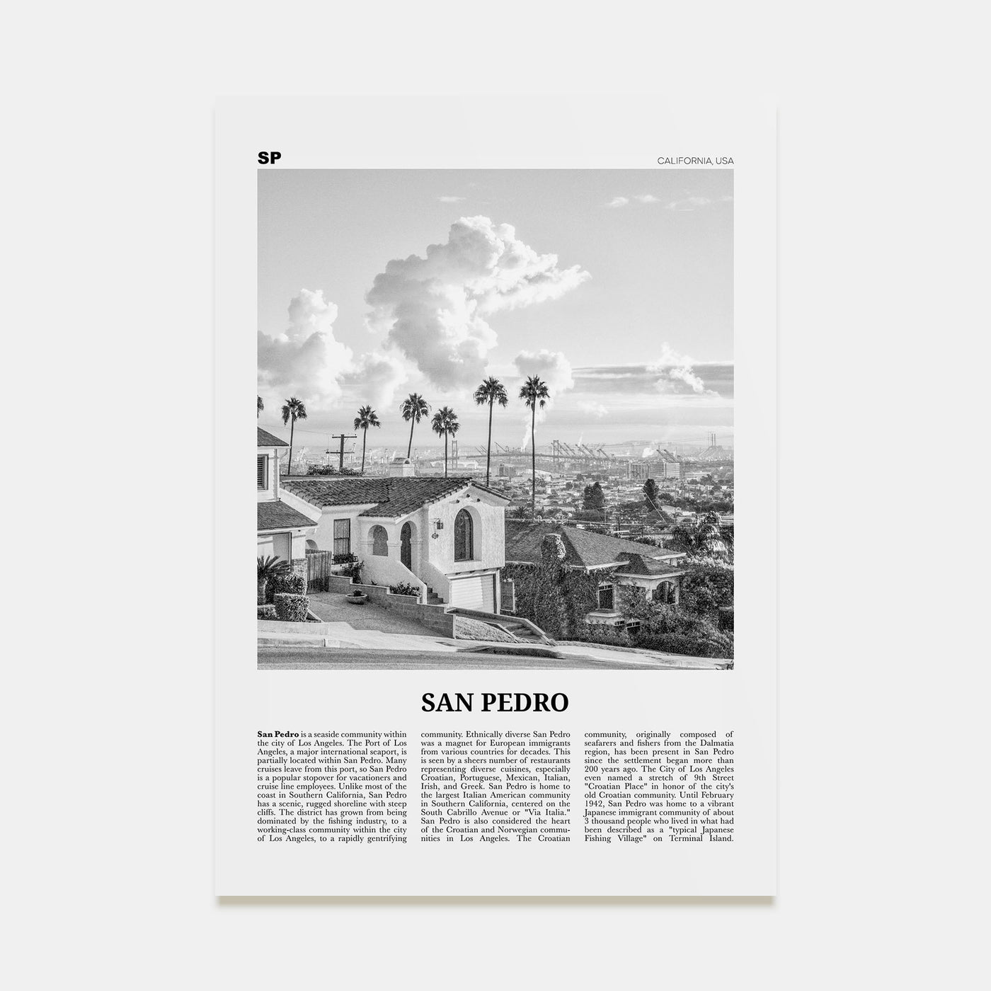 San Pedro, California Travel B&W No 2 Poster