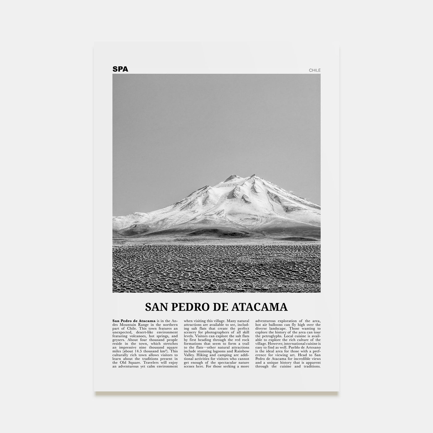San Pedro de Atacama Travel B&W Poster