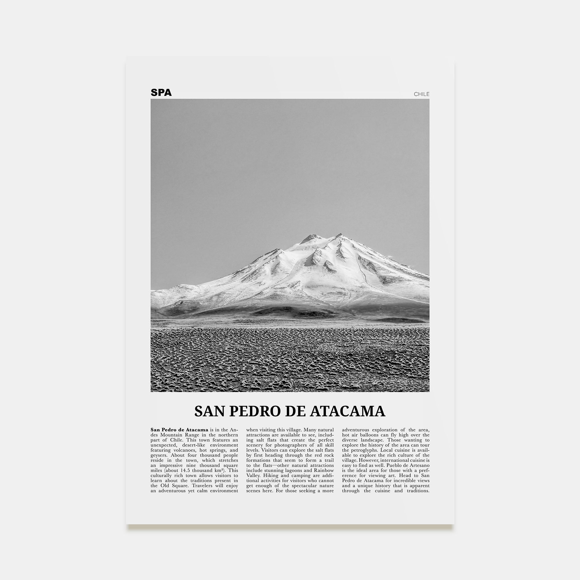 San Pedro de Atacama Travel B&W Poster