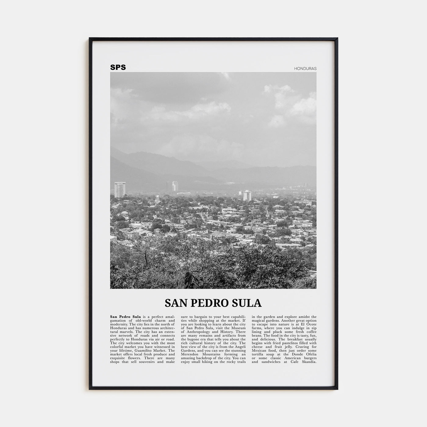 San Pedro Sula Travel B&W Poster