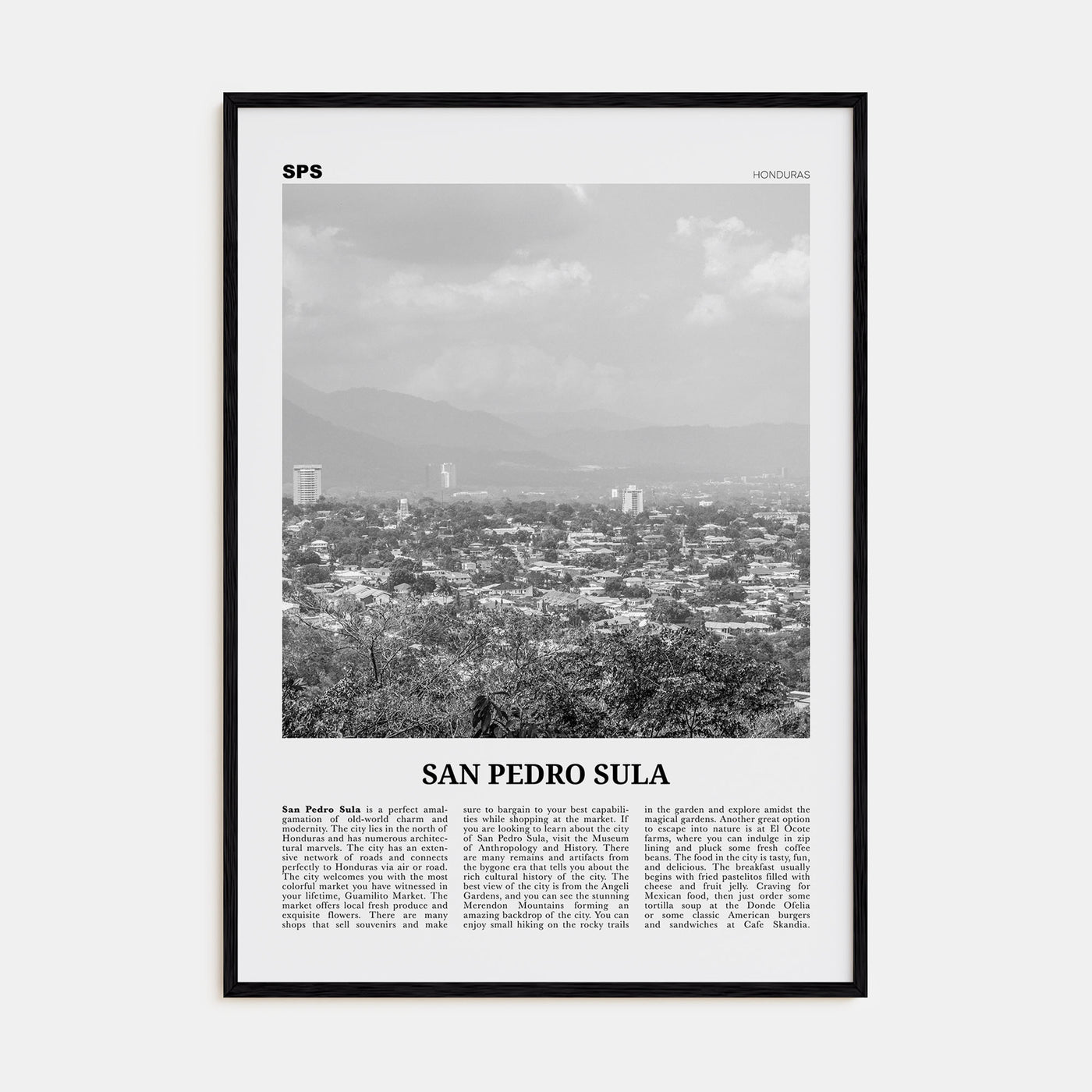San Pedro Sula Travel B&W Poster