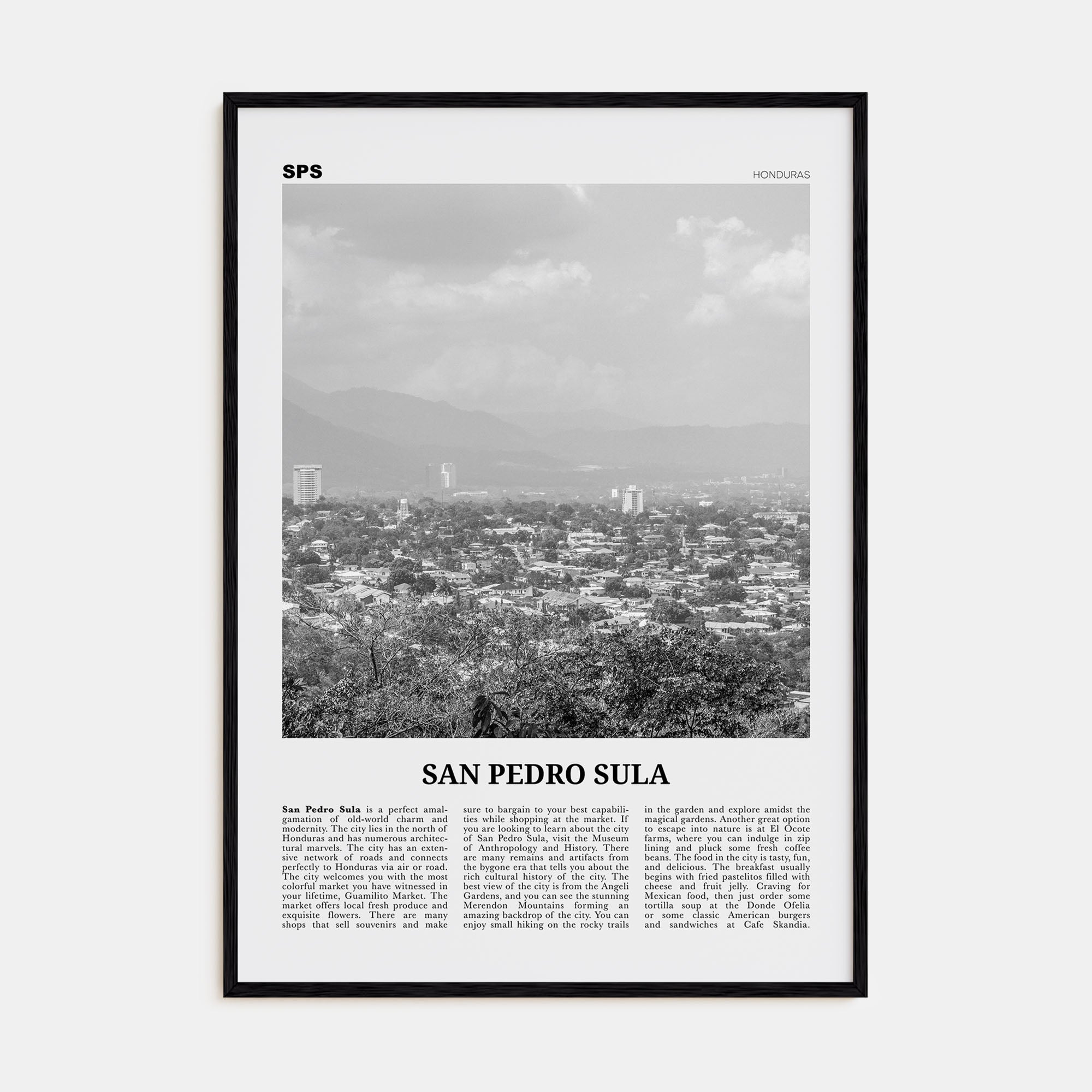 San Pedro Sula Travel B&W Poster