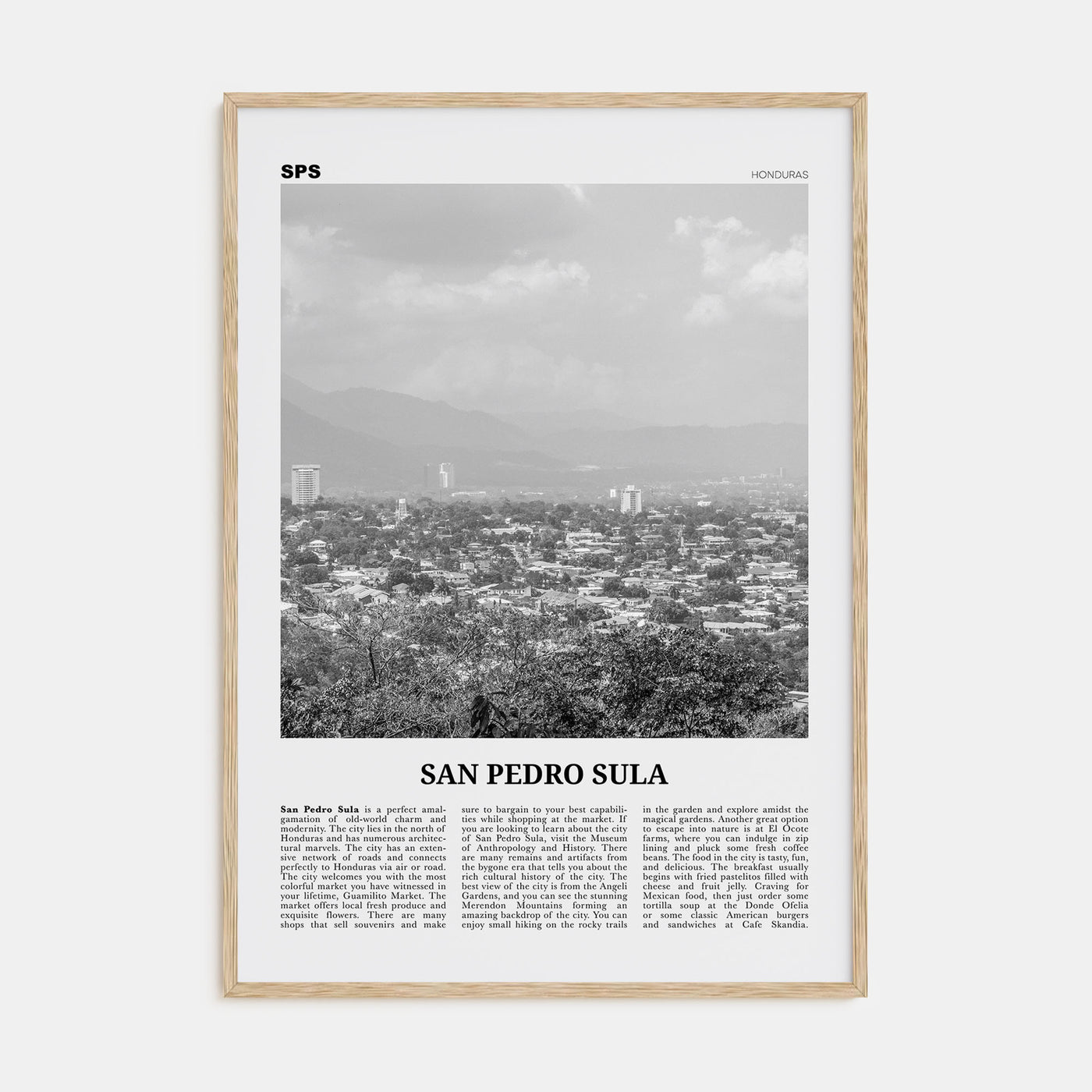 San Pedro Sula Travel B&W Poster
