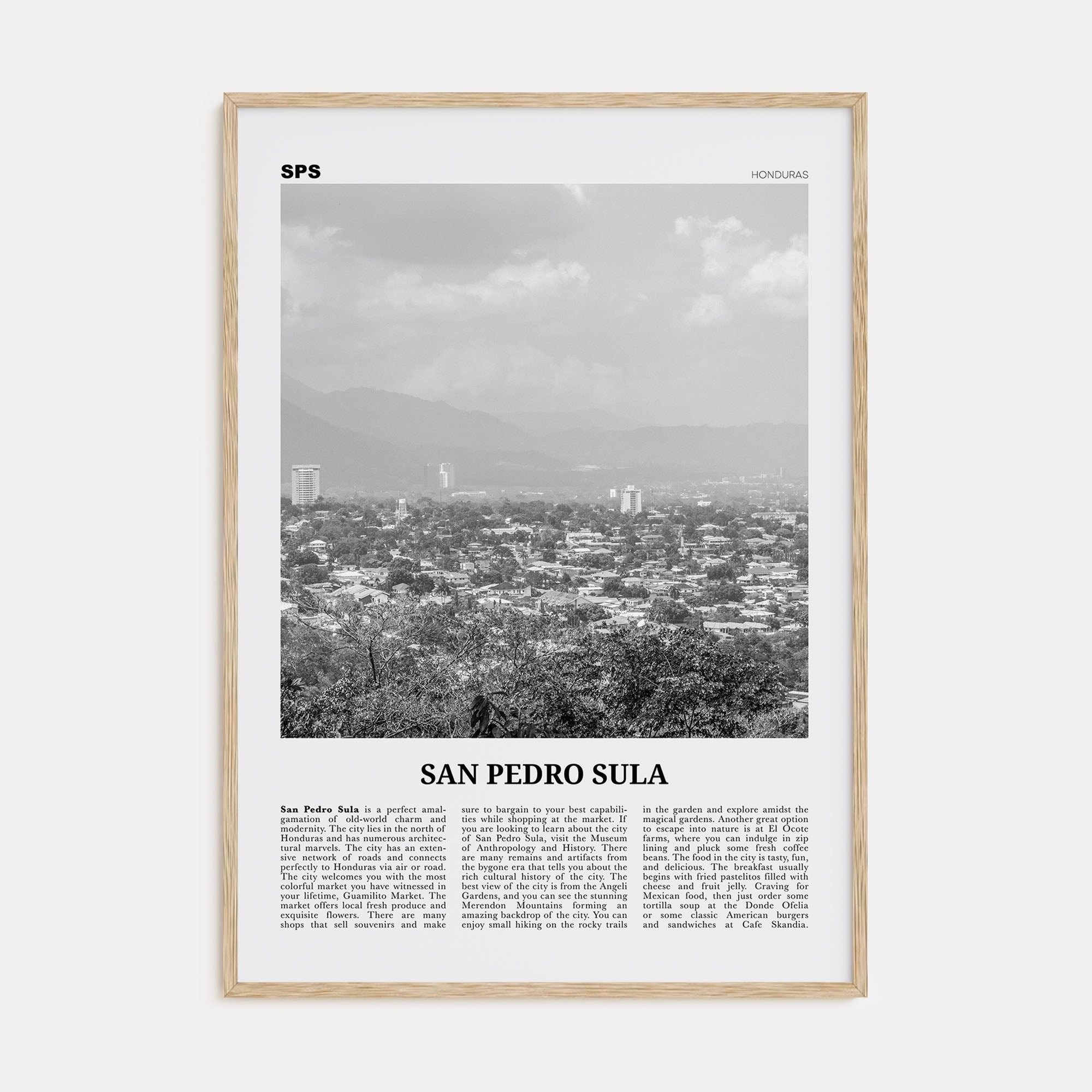 San Pedro Sula Travel B&W Poster