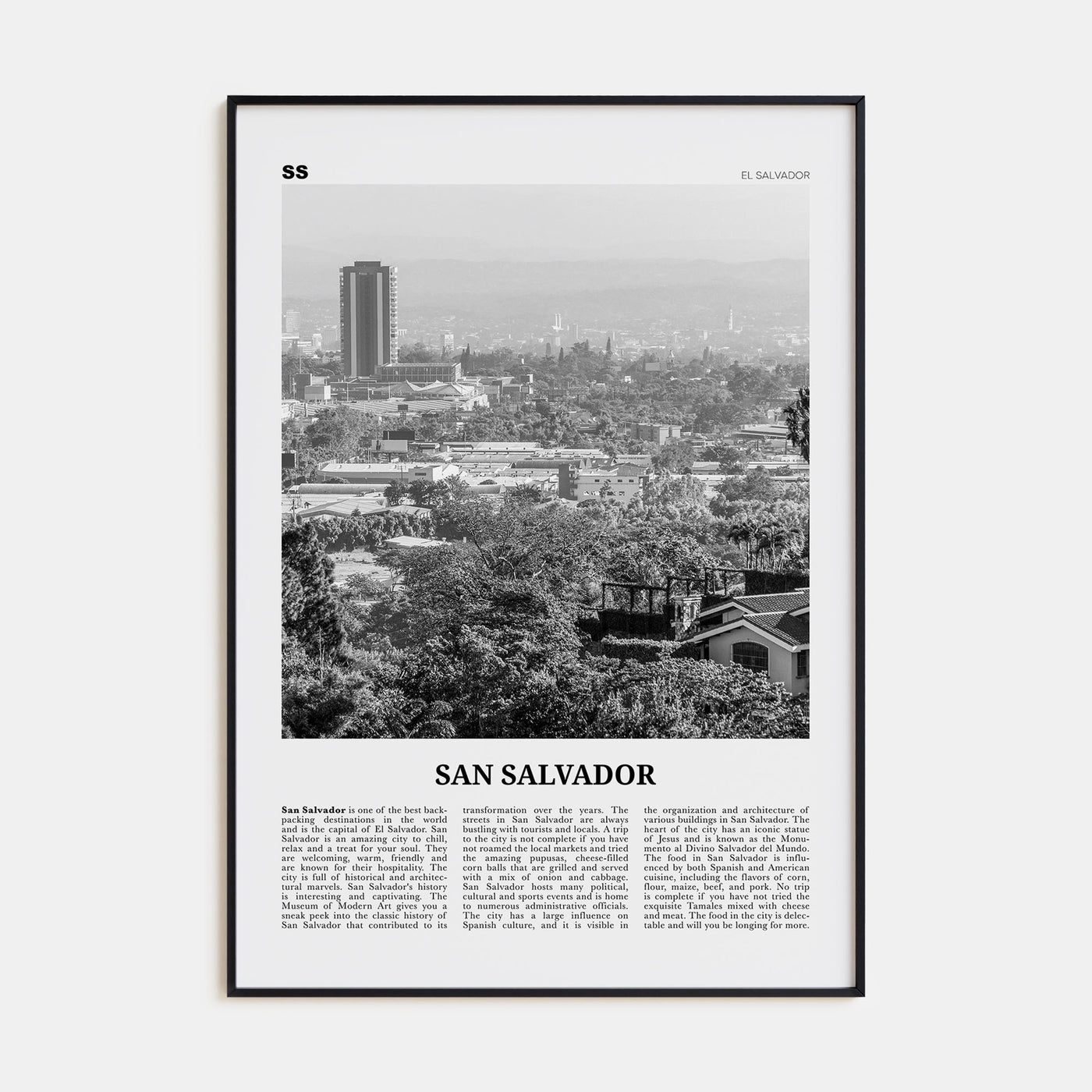 San Salvador Travel B&W Poster
