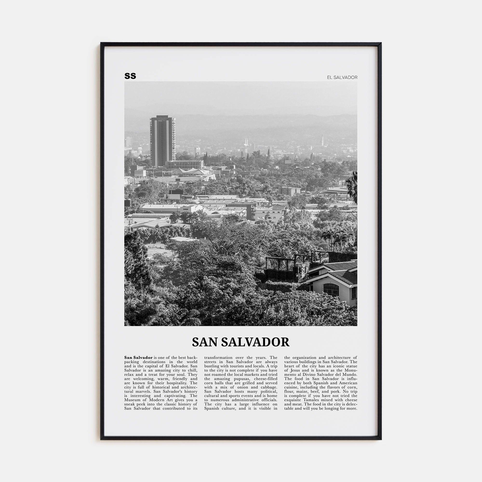 San Salvador Travel B&W Poster