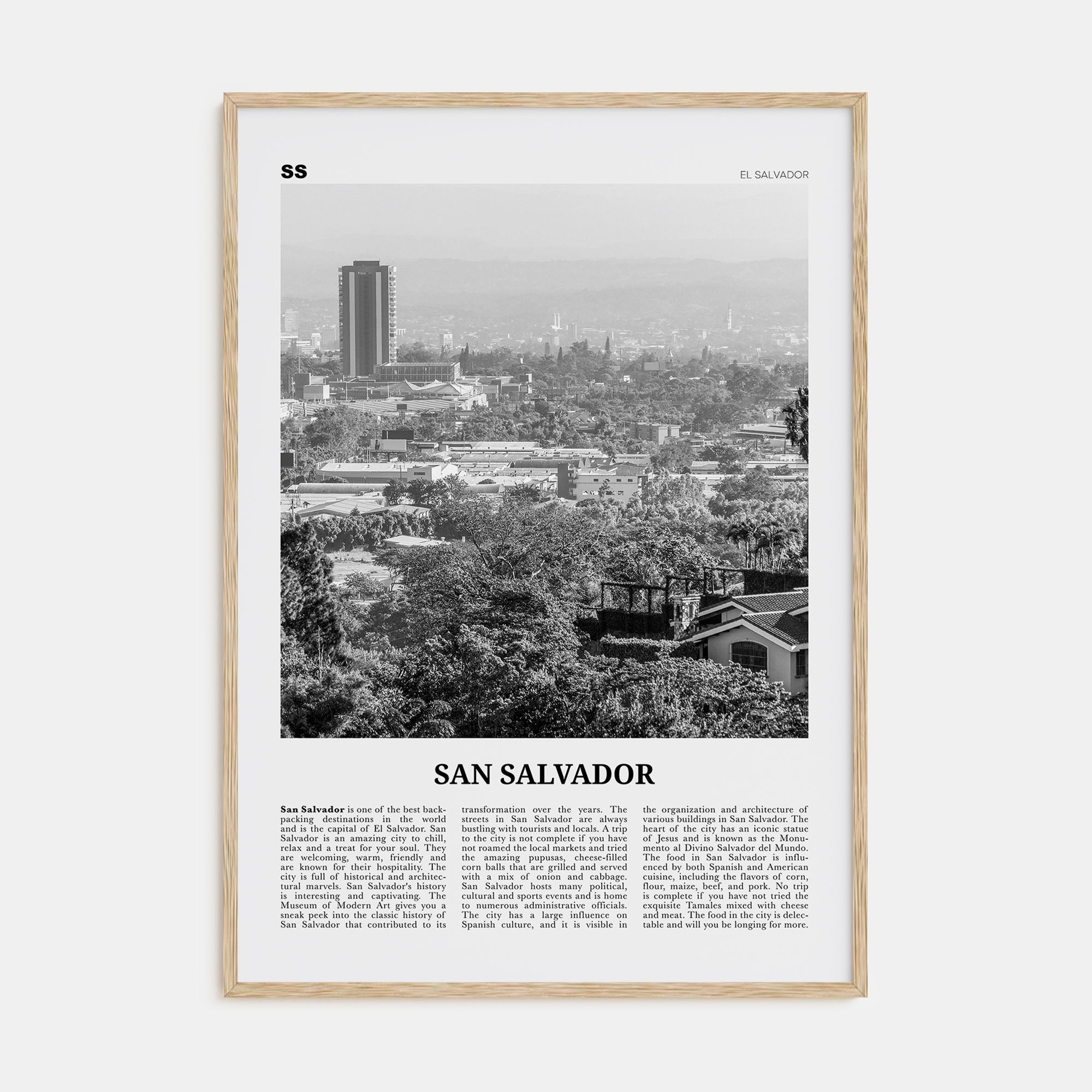 San Salvador Travel B&W Poster