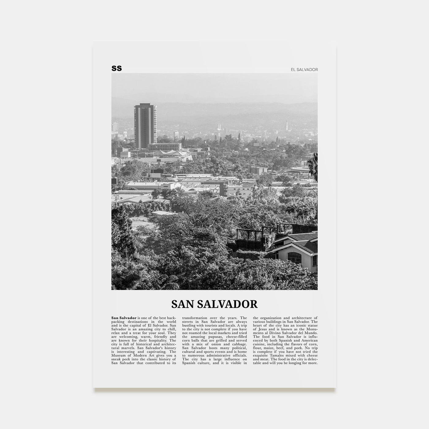 San Salvador Travel B&W Poster