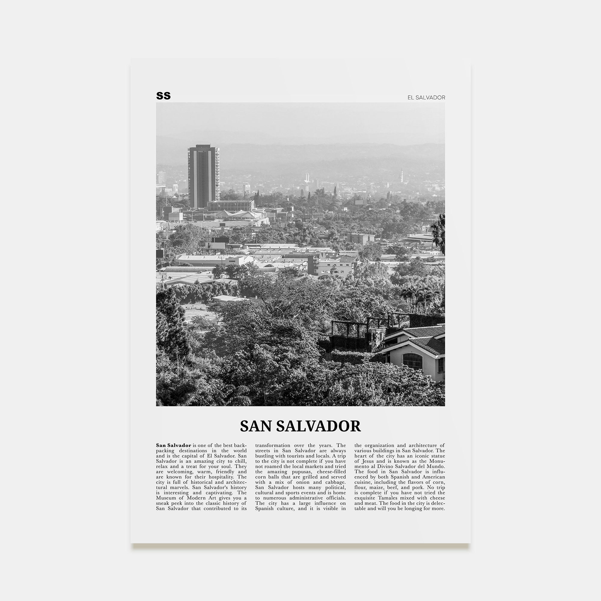 San Salvador Travel B&W Poster