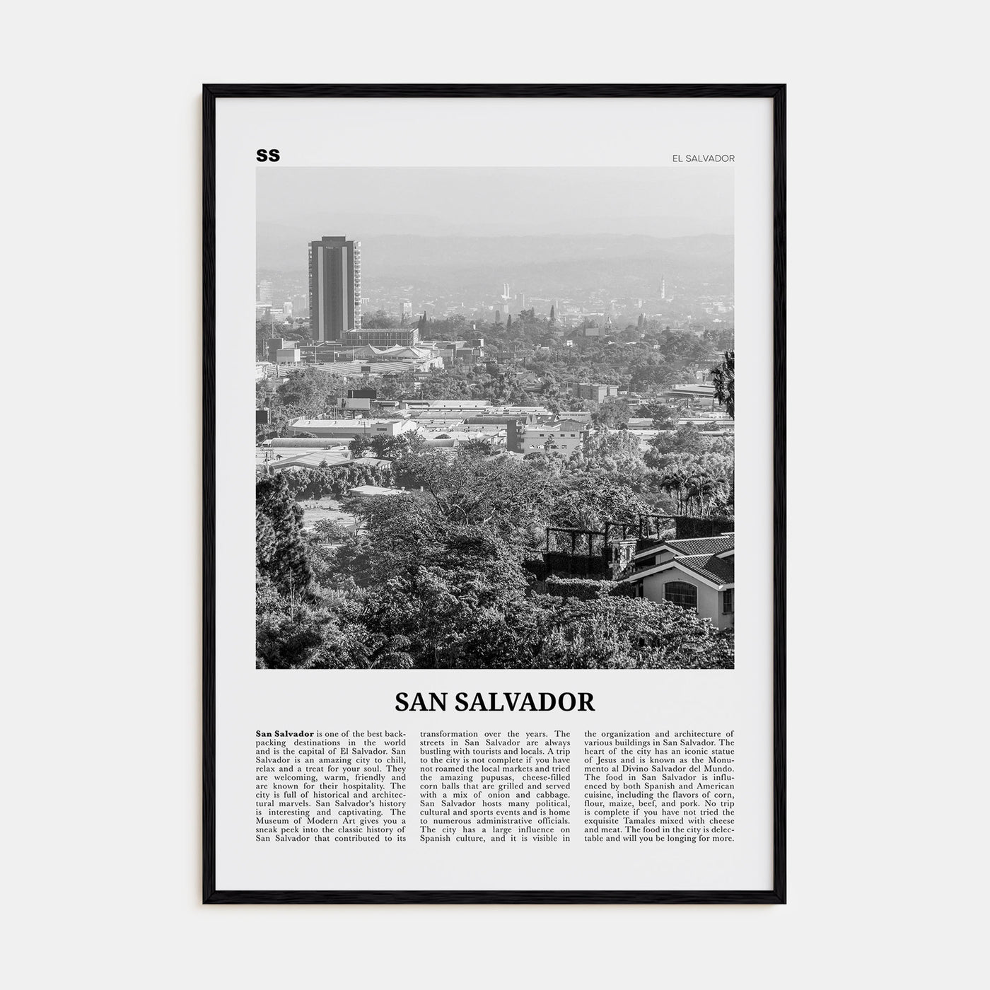 San Salvador Travel B&W Poster