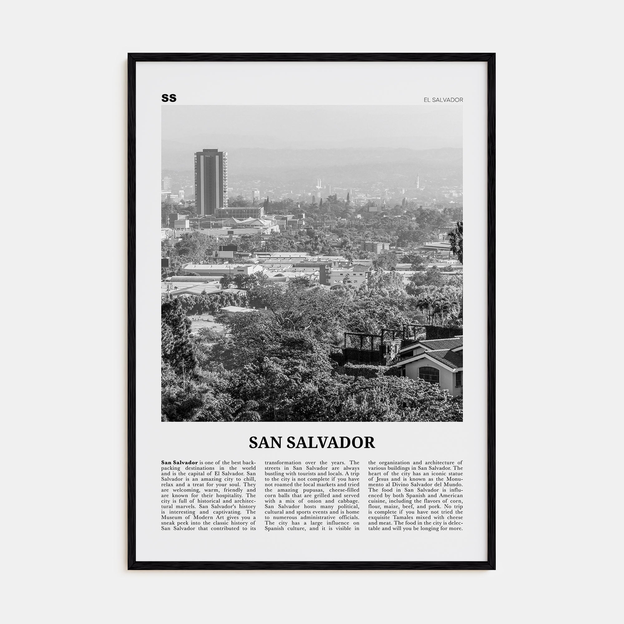 San Salvador Travel B&W Poster