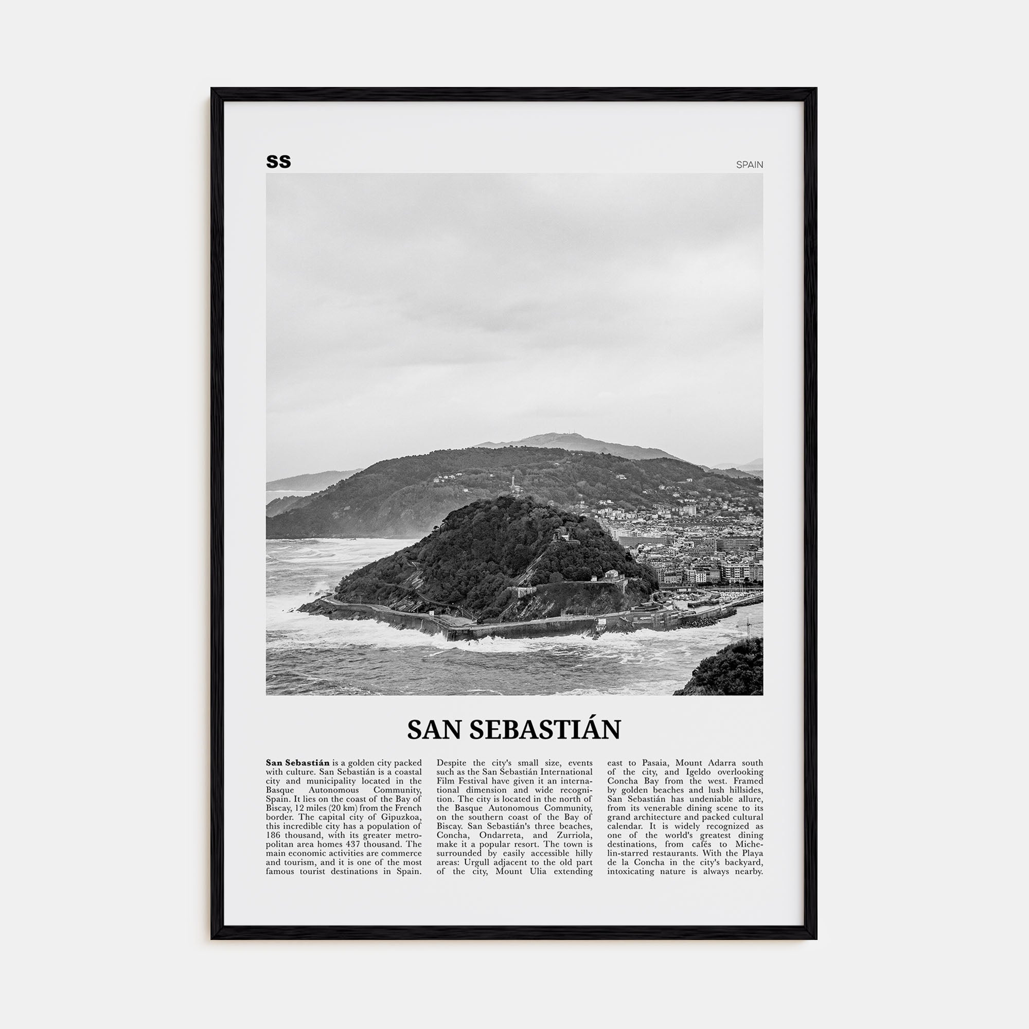 San Sebastián Travel B&W No 2 Poster