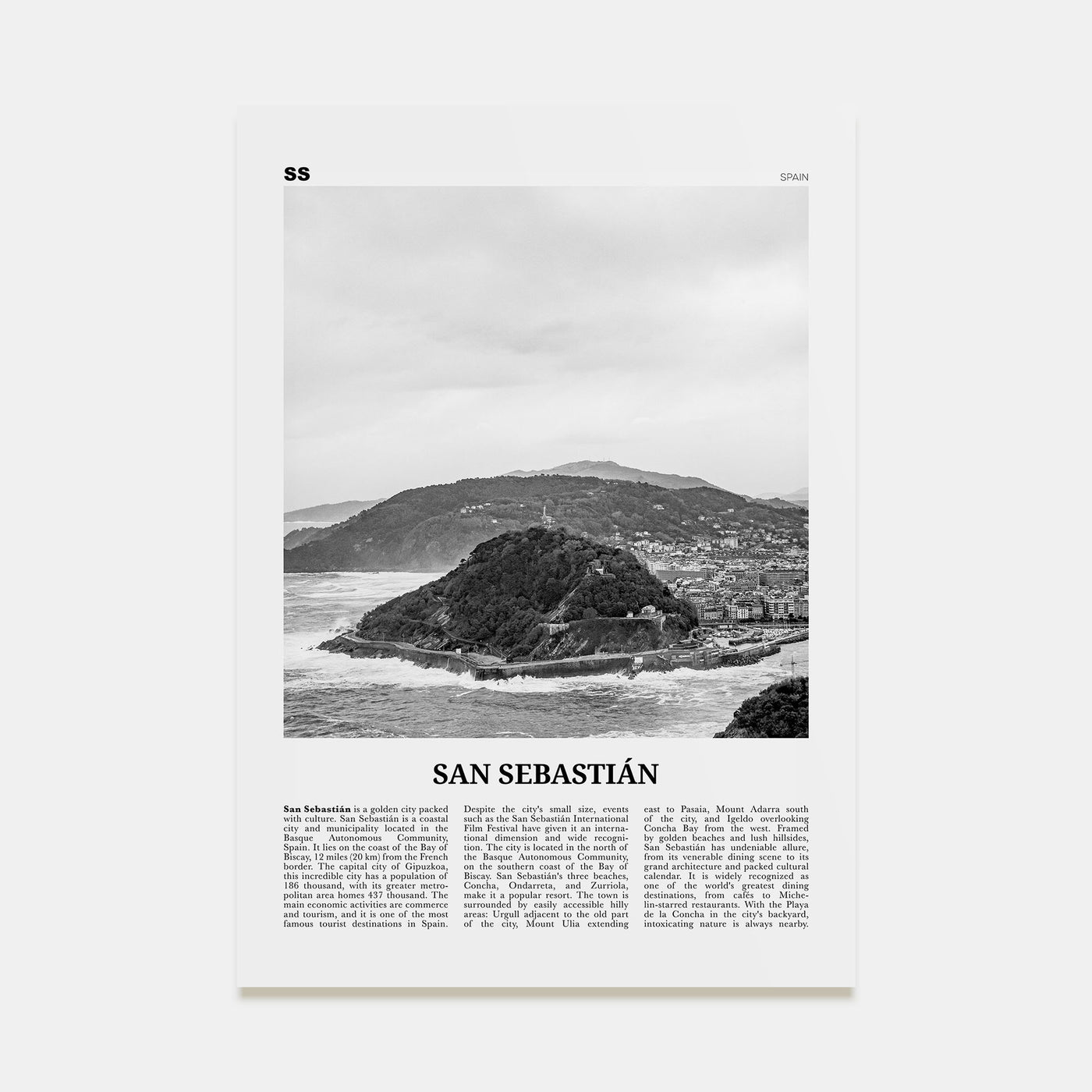 San Sebastián Travel B&W No 2 Poster