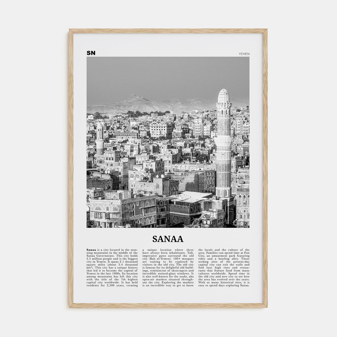 Sana'a Travel B&W Poster