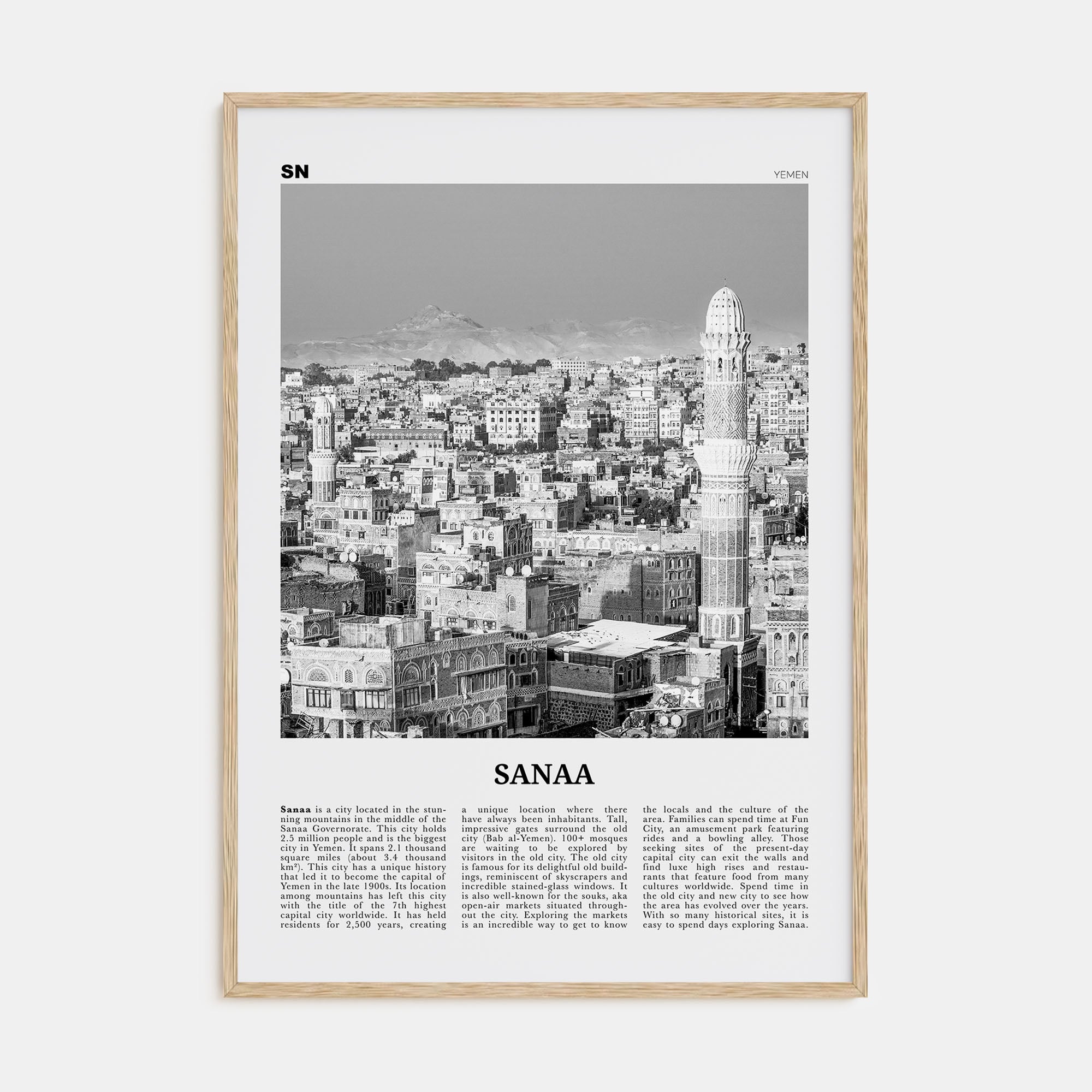 Sana'a Travel B&W Poster