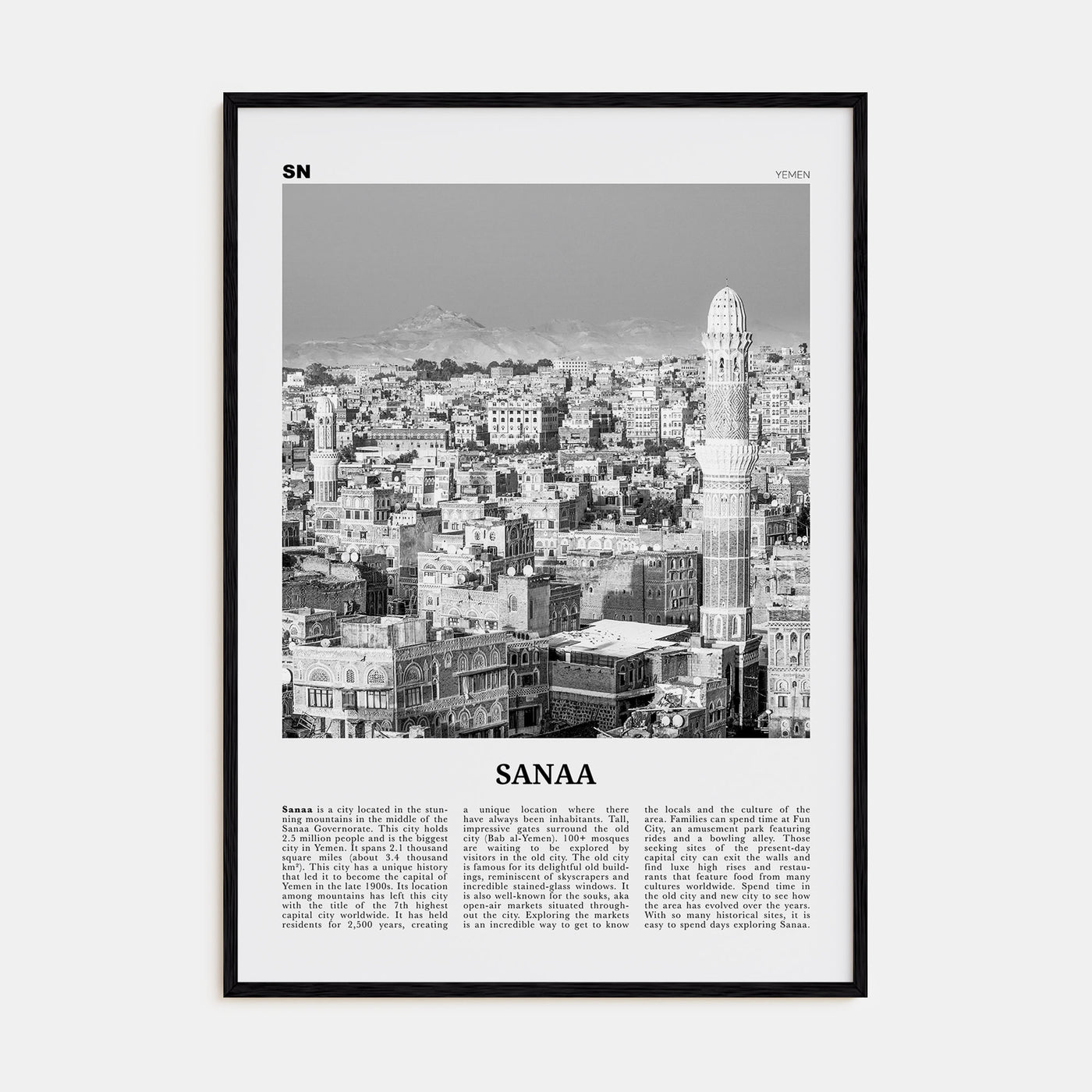 Sana'a Travel B&W Poster