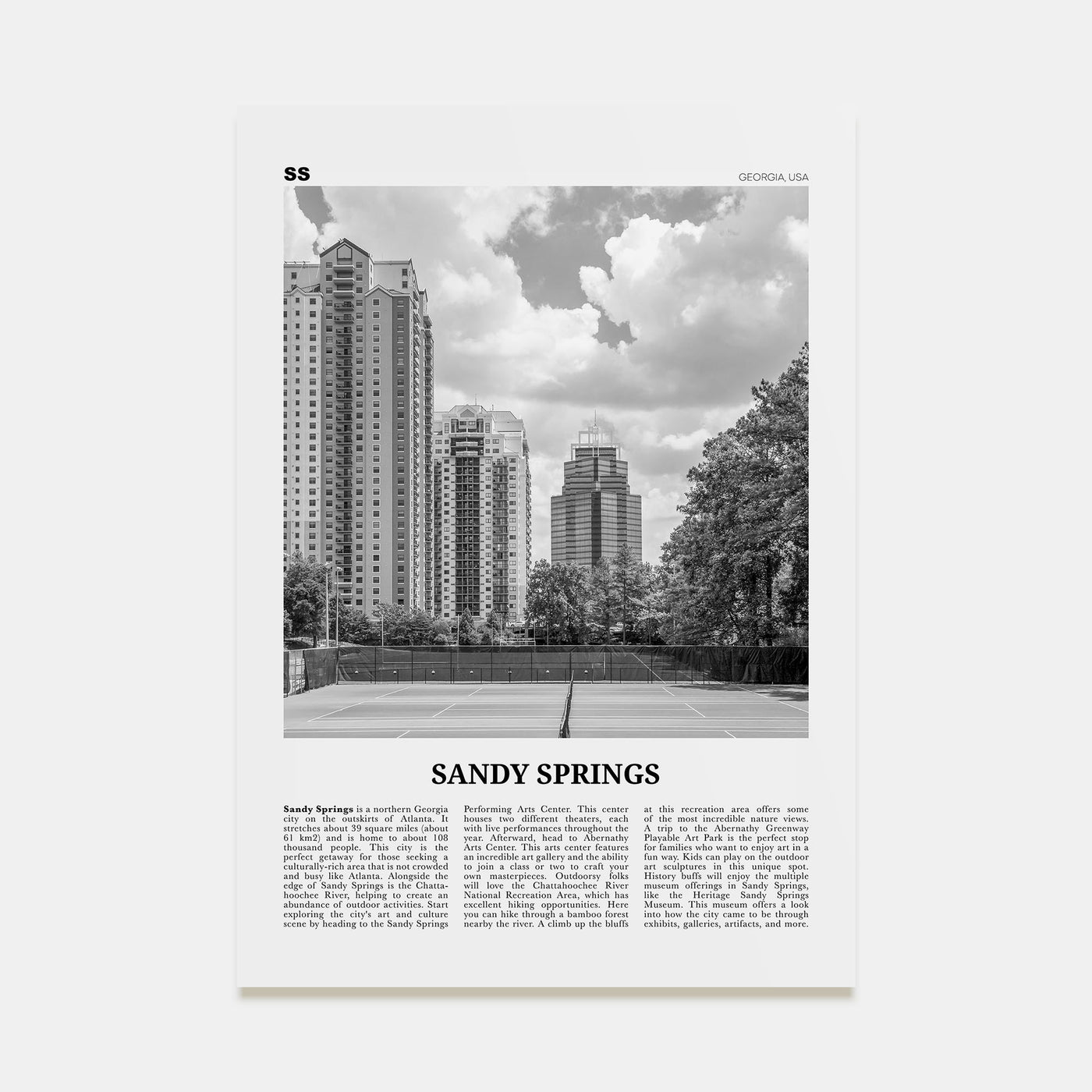 Sandy Springs Travel B&W Poster