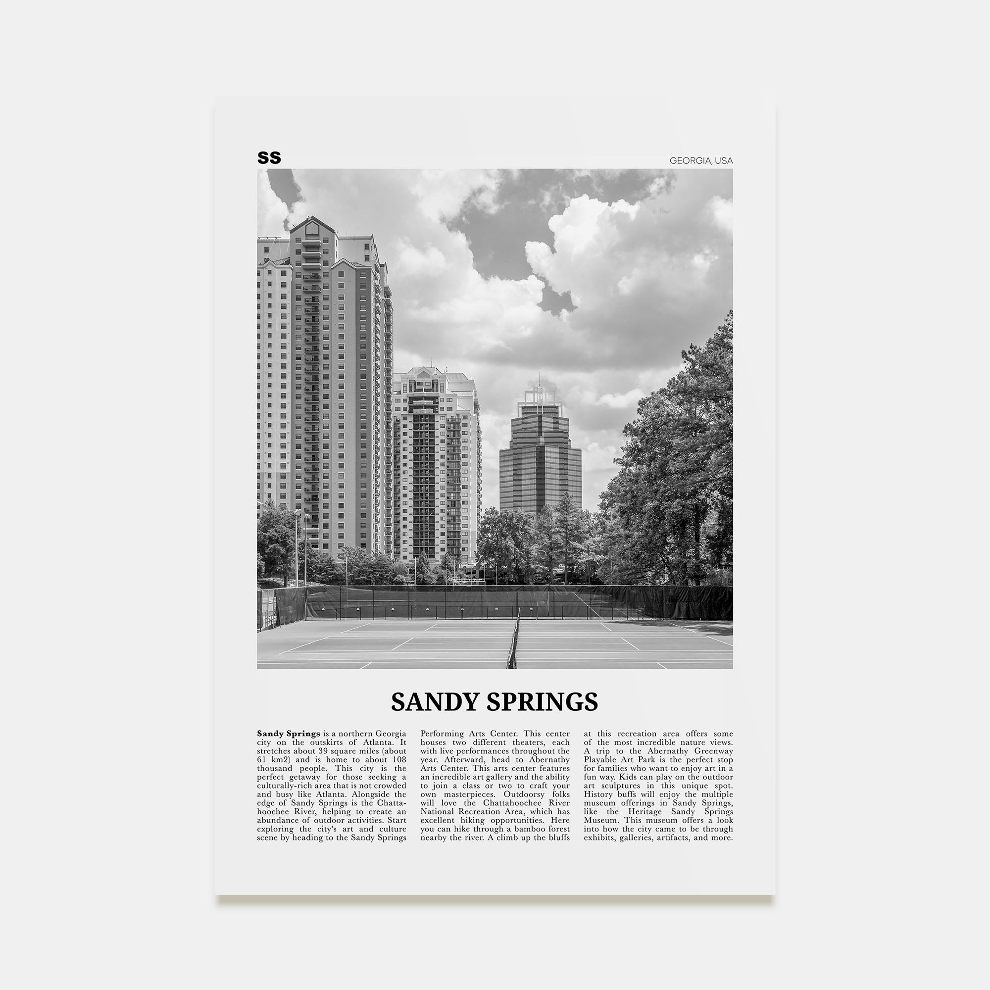 Sandy Springs Travel B&W Poster