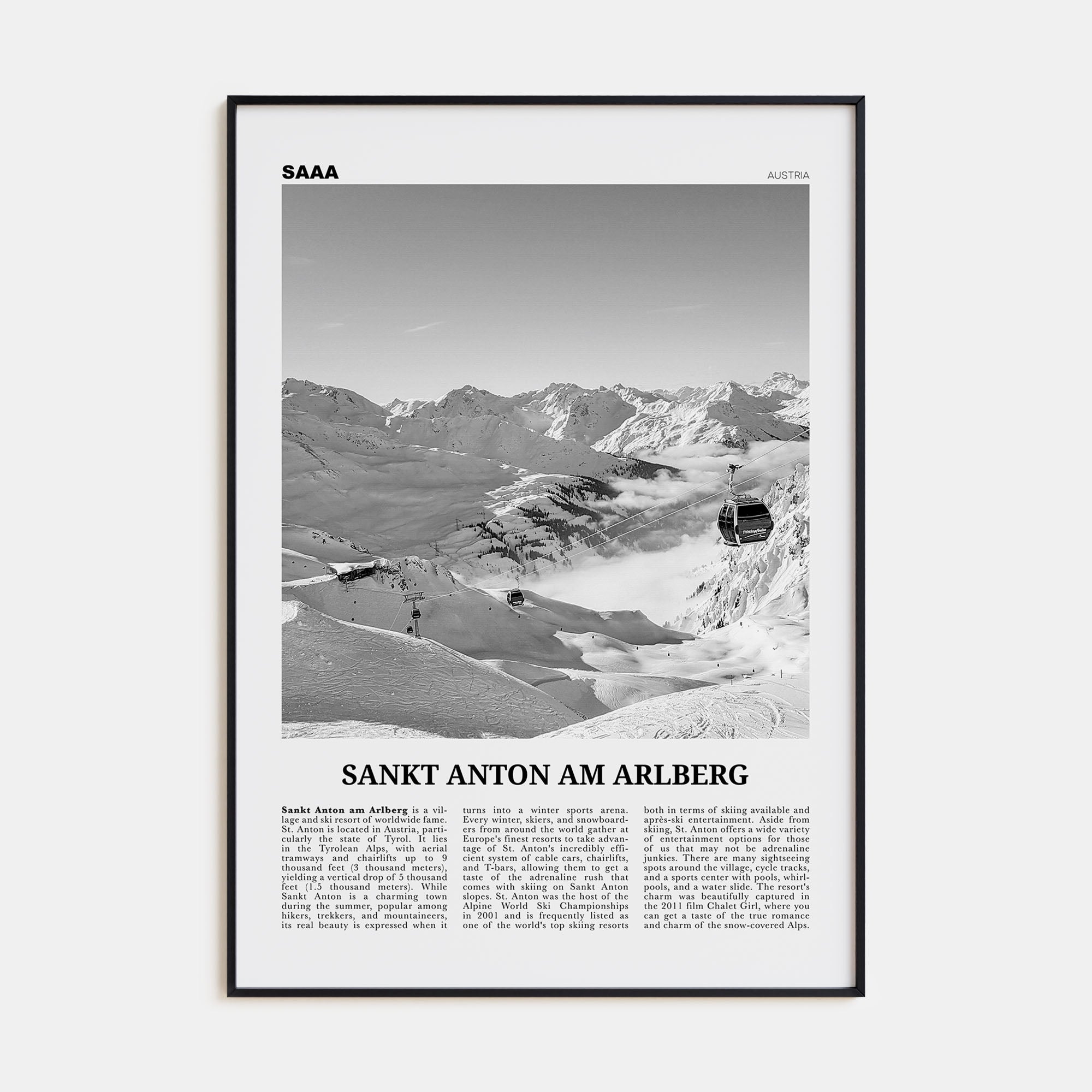 Sankt Anton am Arlberg Travel B&W Poster