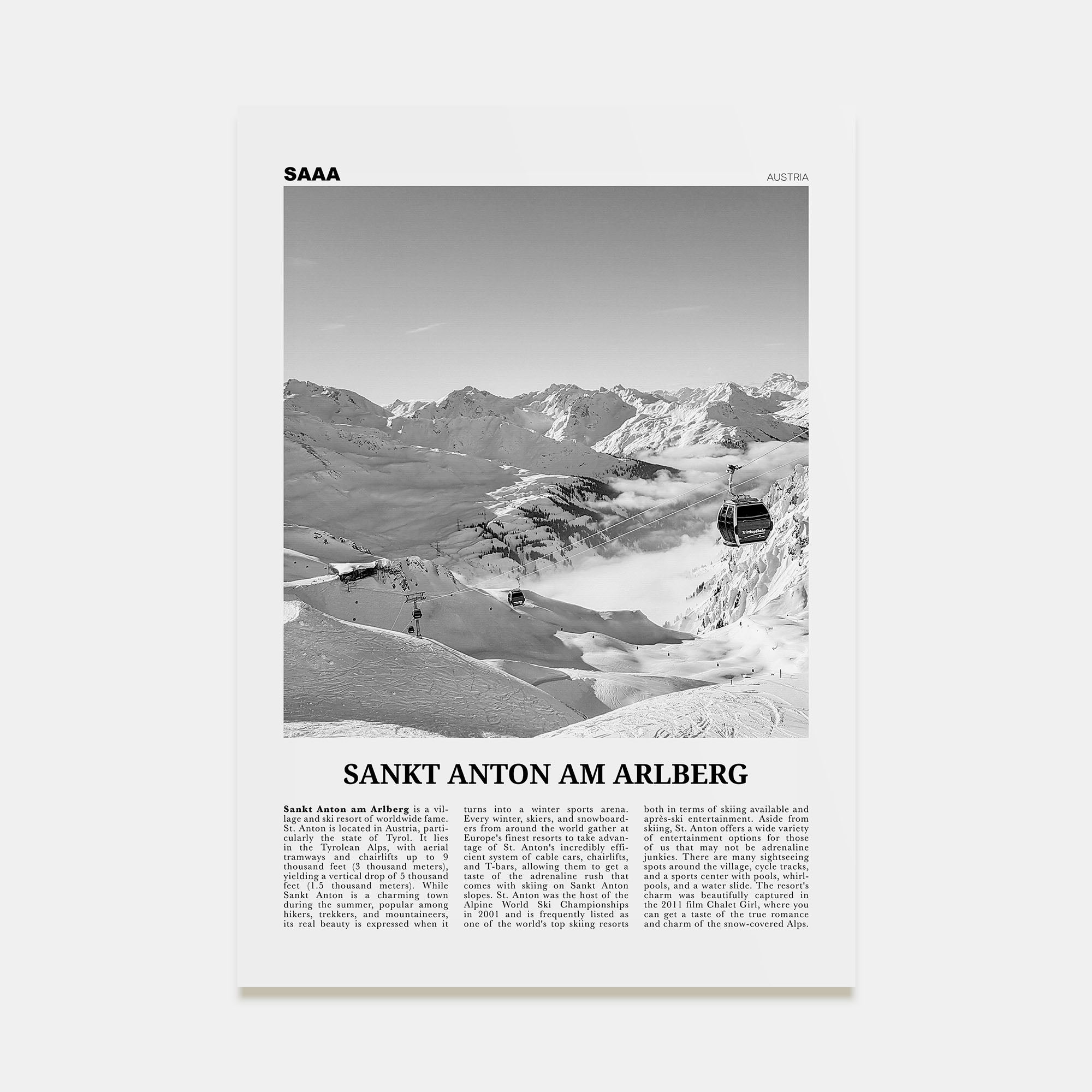 Sankt Anton am Arlberg Travel B&W Poster