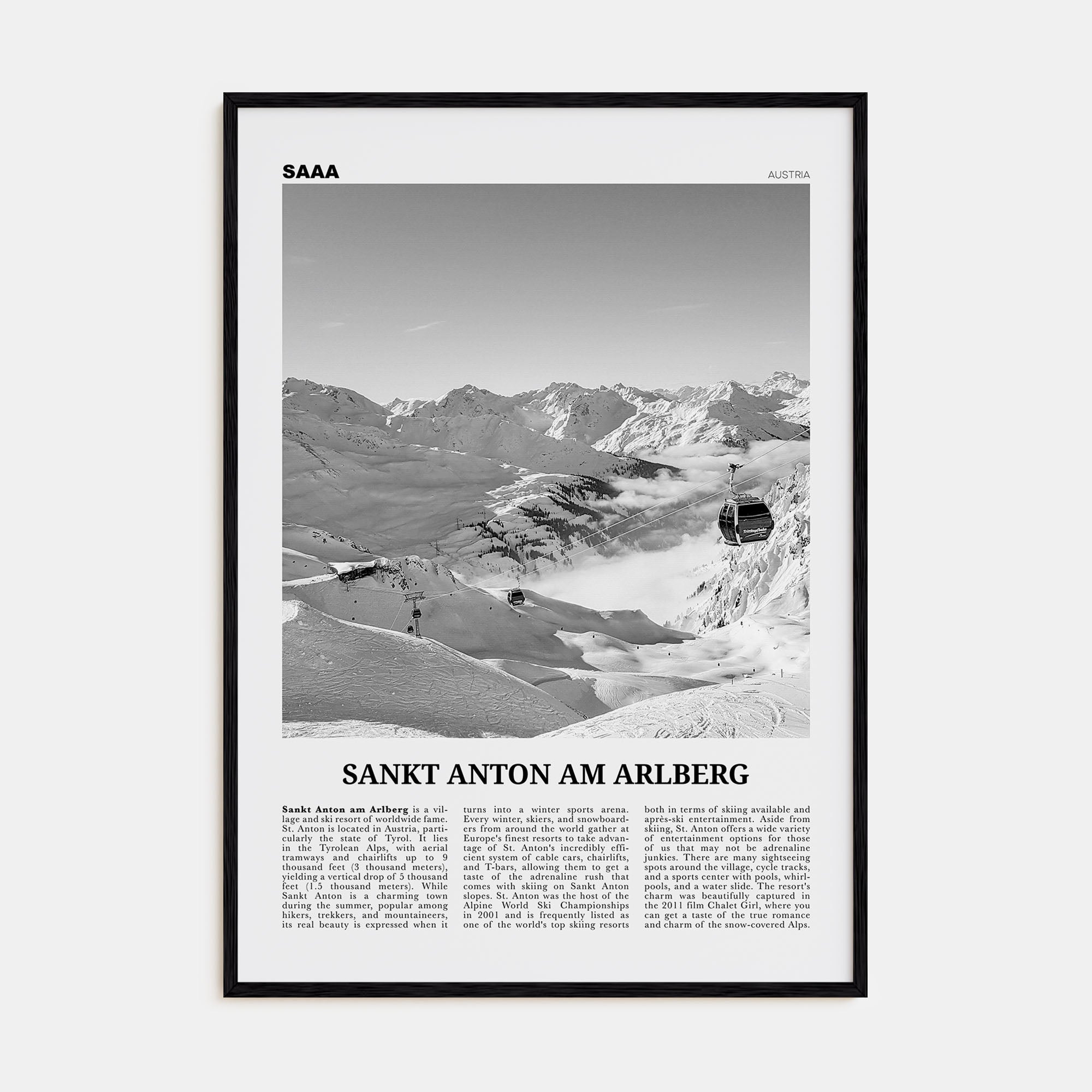 Sankt Anton am Arlberg Travel B&W Poster