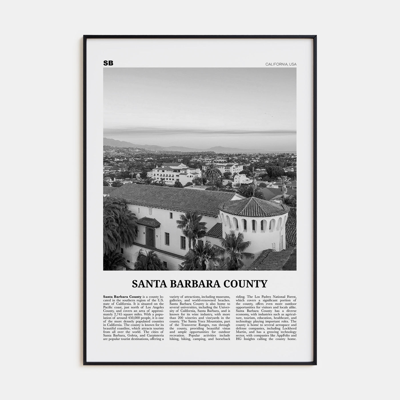 Santa Barbara County Travel B&W Poster