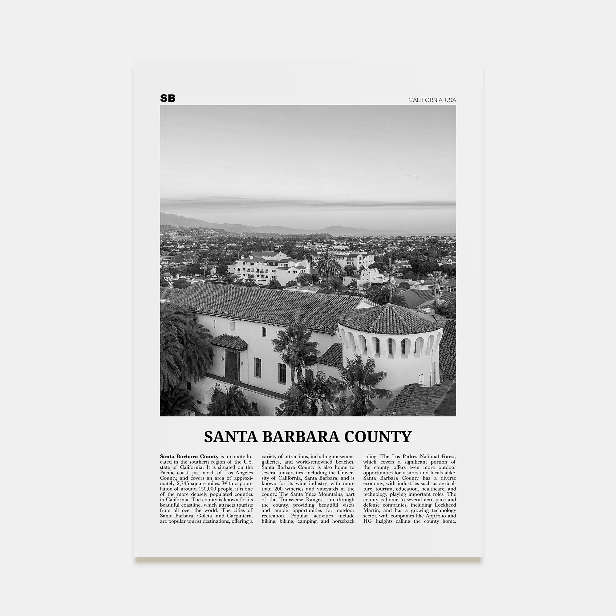 Santa Barbara County Travel B&W Poster