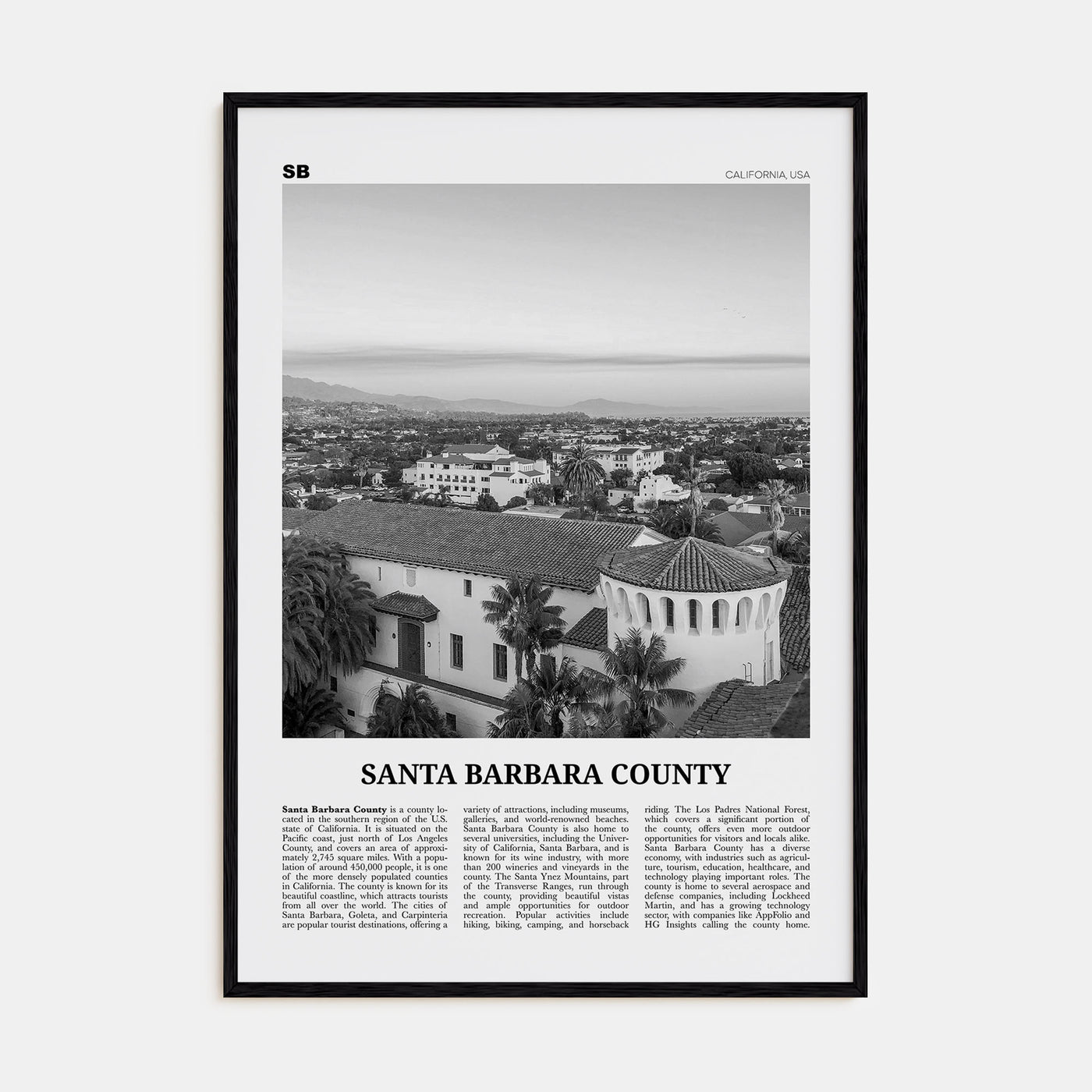 Santa Barbara County Travel B&W Poster
