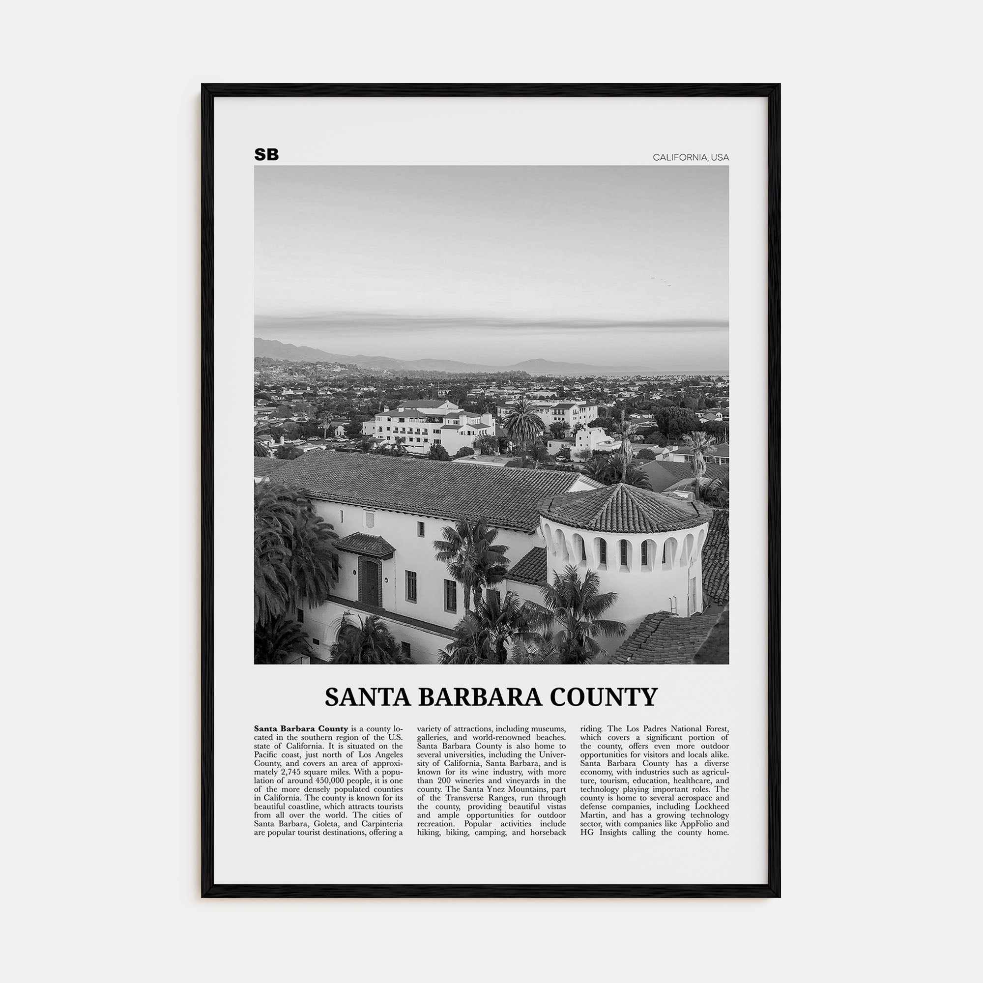 Santa Barbara County Travel B&W Poster