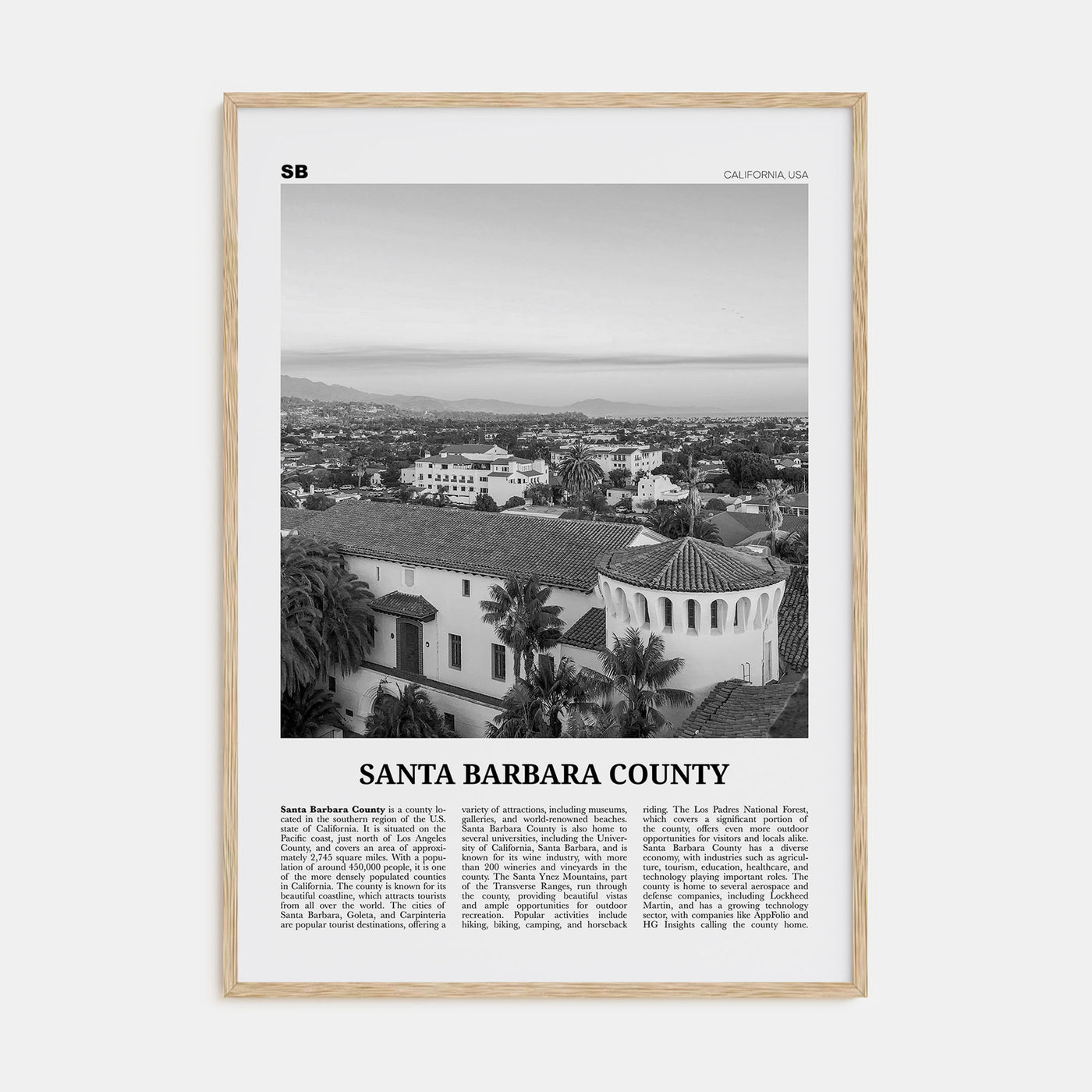 Santa Barbara County Travel B&W Poster
