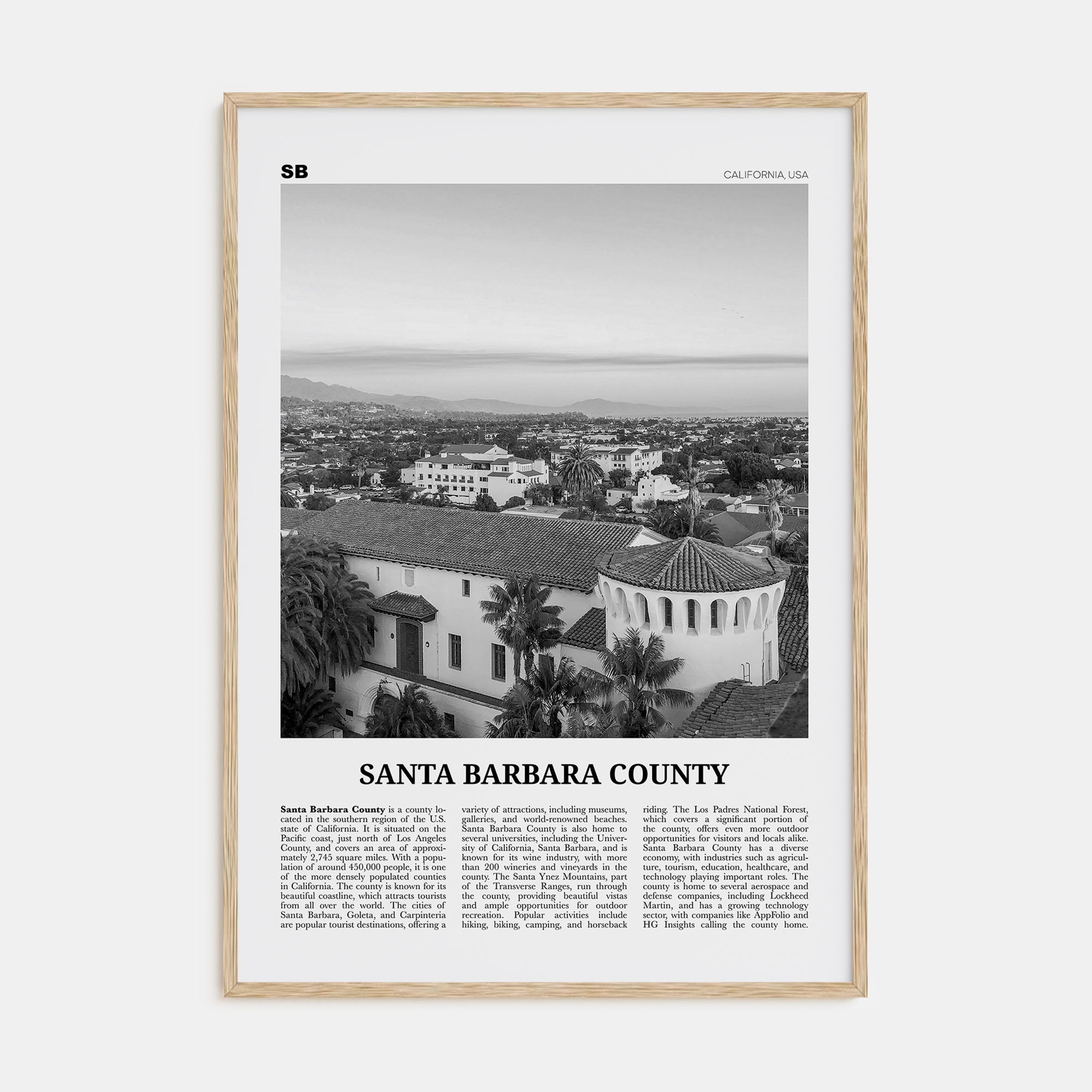 Santa Barbara County Travel B&W Poster