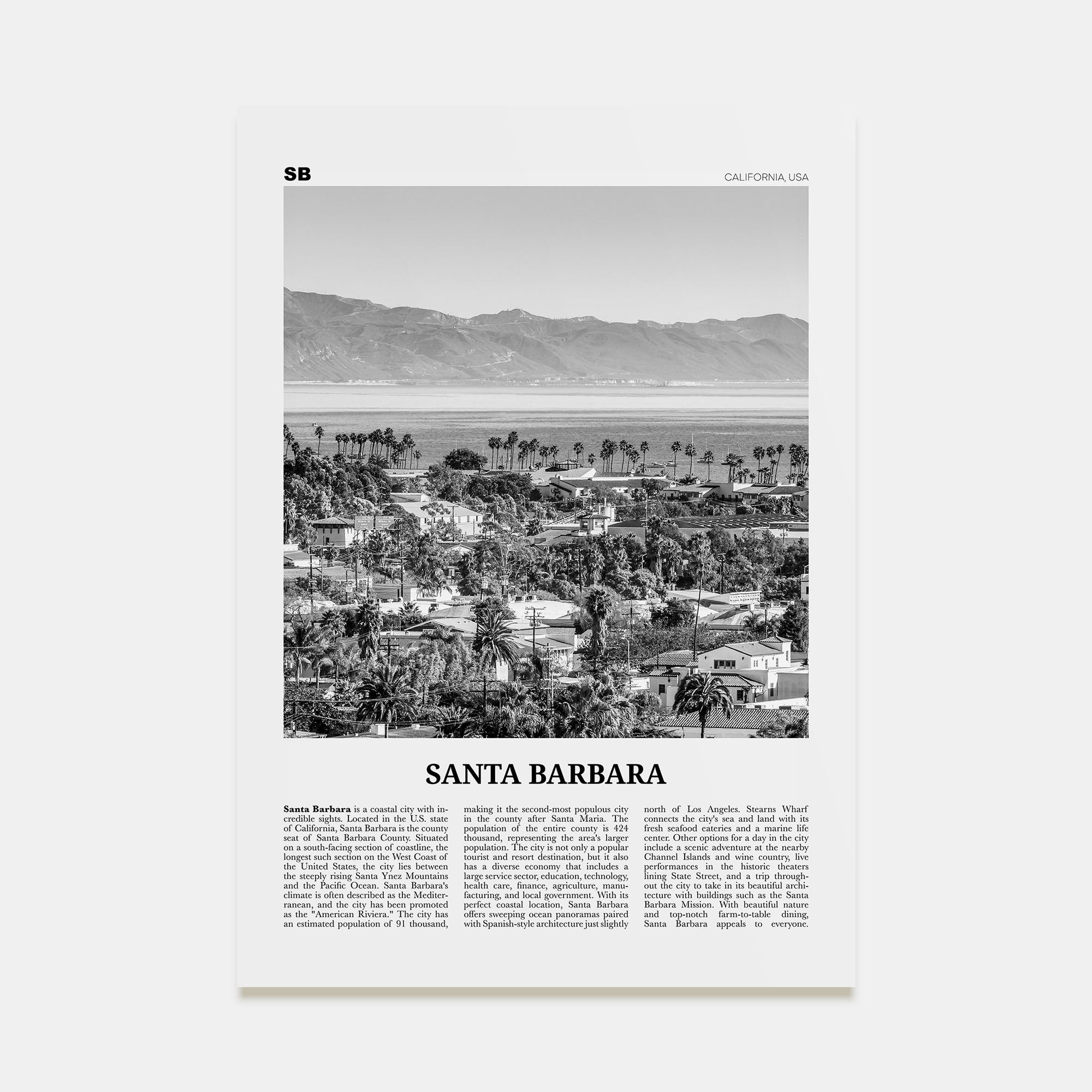 Santa Barbara Travel B&W No 1 Poster