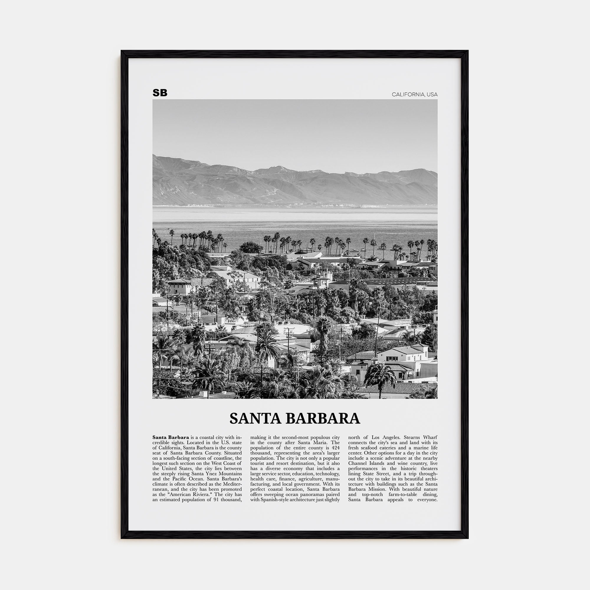 Santa Barbara Travel B&W No 1 Poster