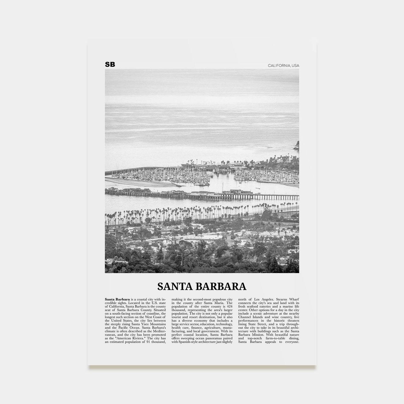 Santa Barbara Travel B&W No 2 Poster