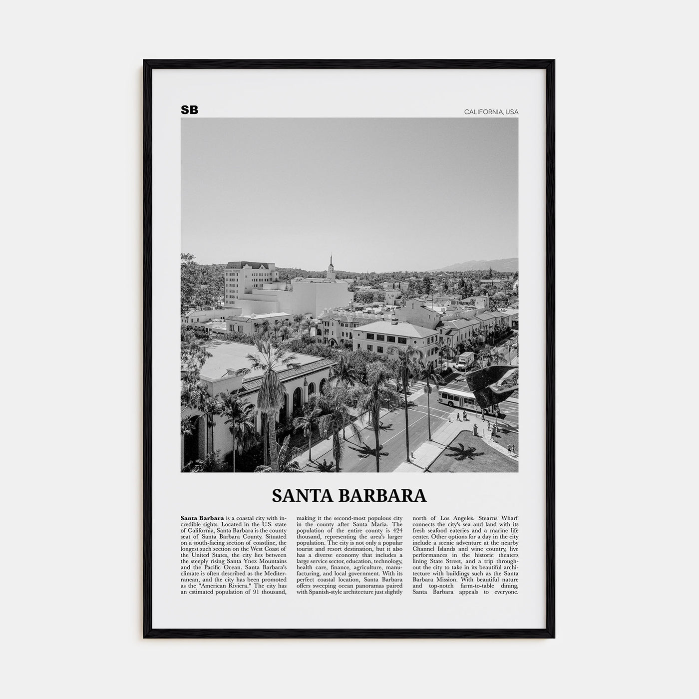 Santa Barbara Travel B&W No 4 Poster