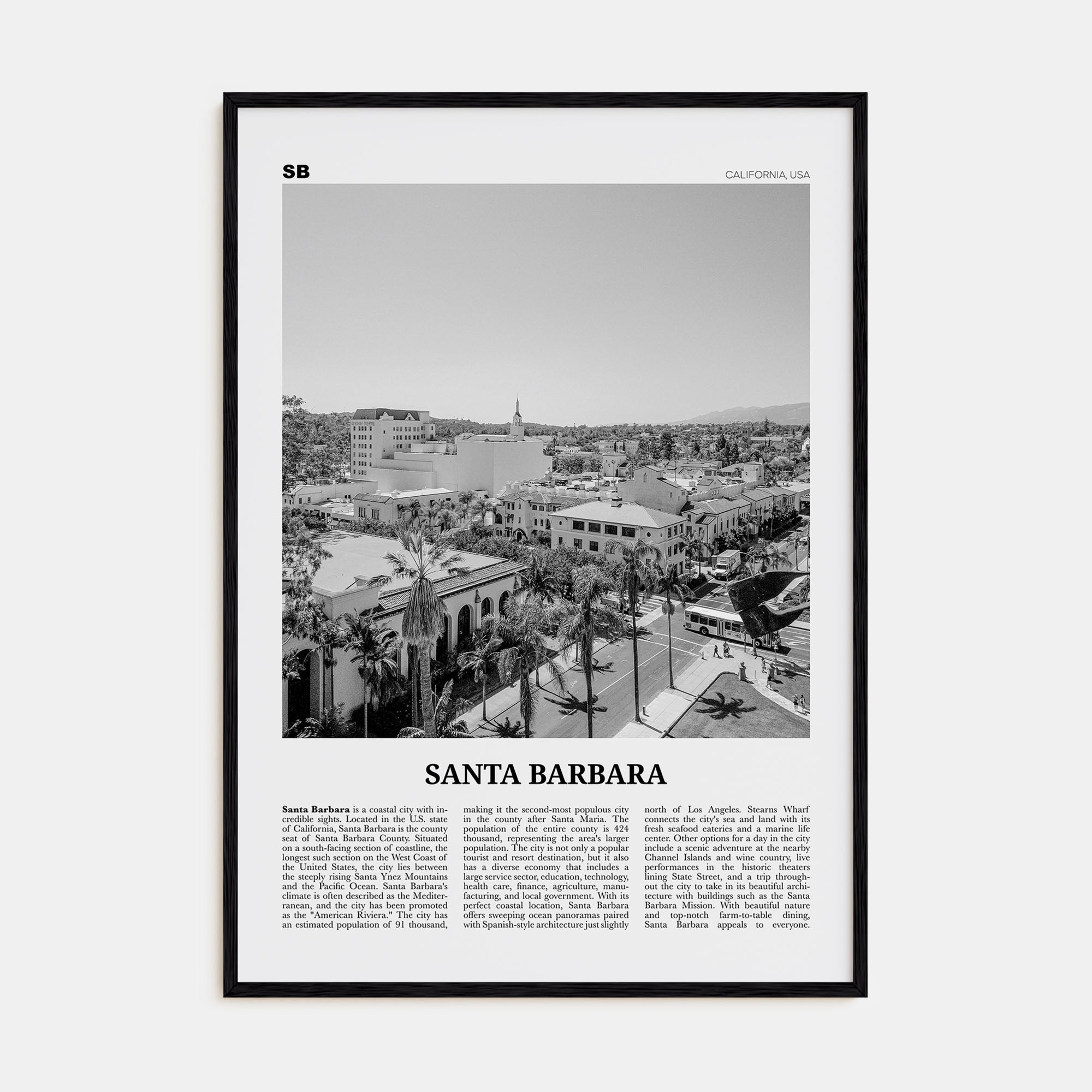 Santa Barbara Travel B&W No 4 Poster