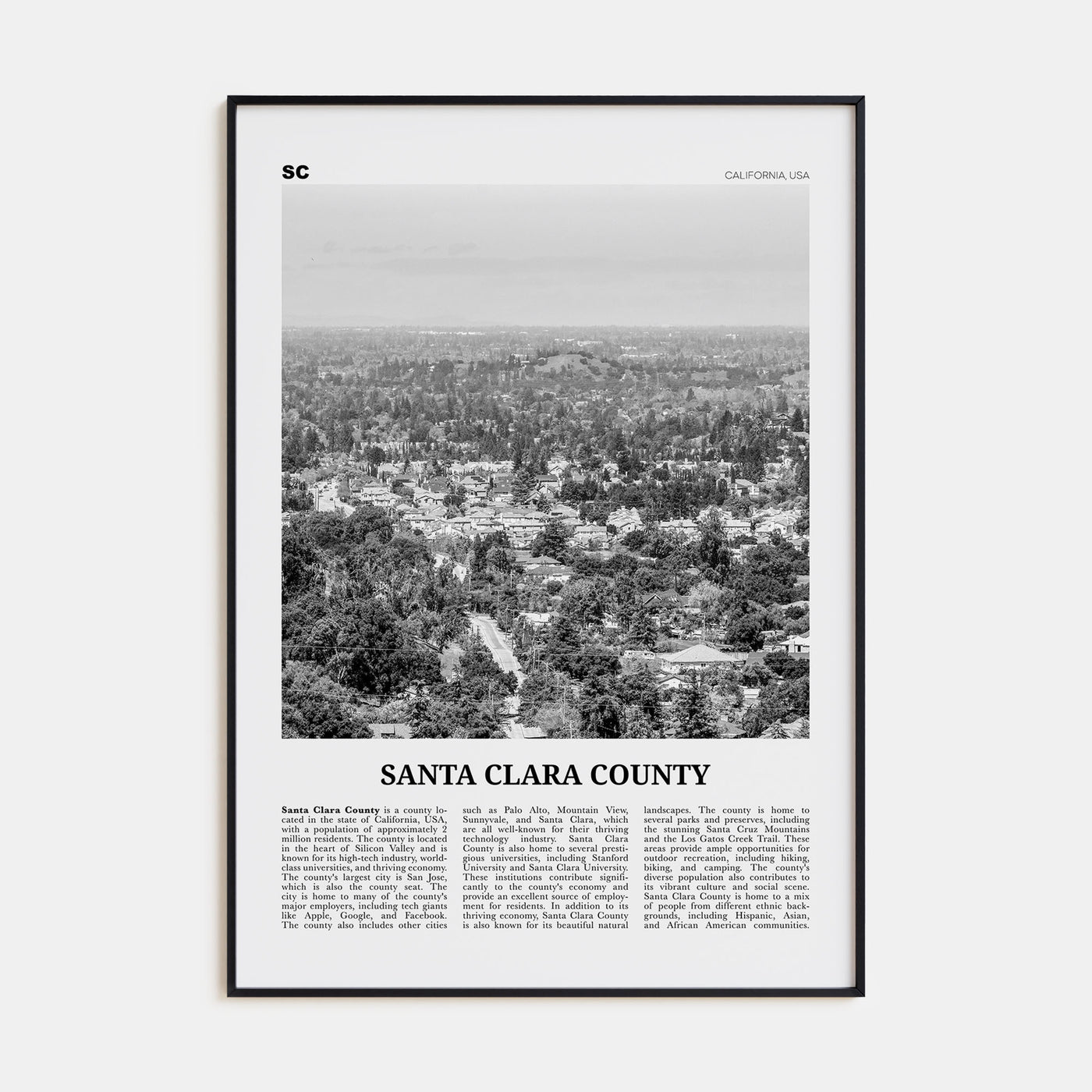 Santa Clara County Travel B&W Poster