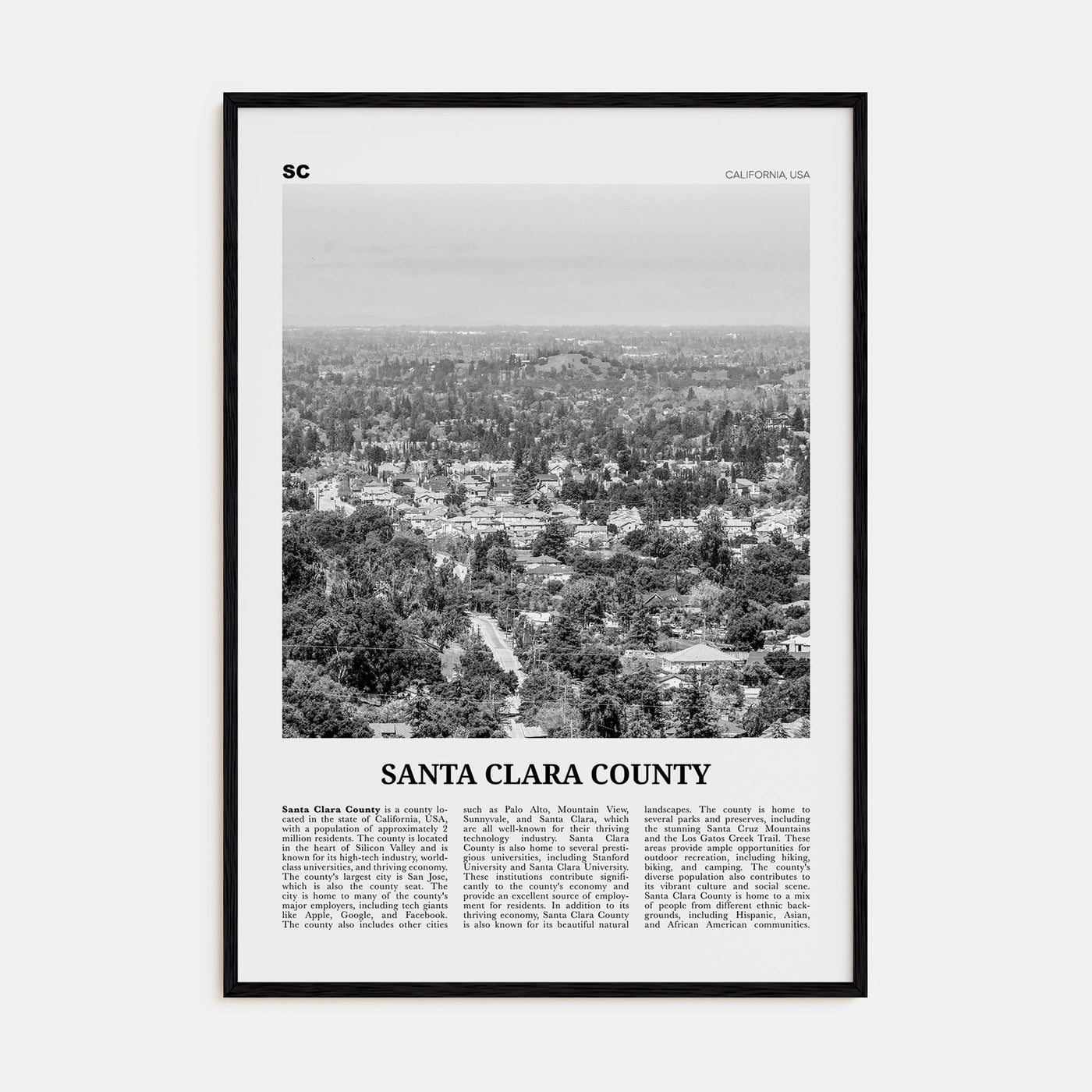 Santa Clara County Travel B&W Poster