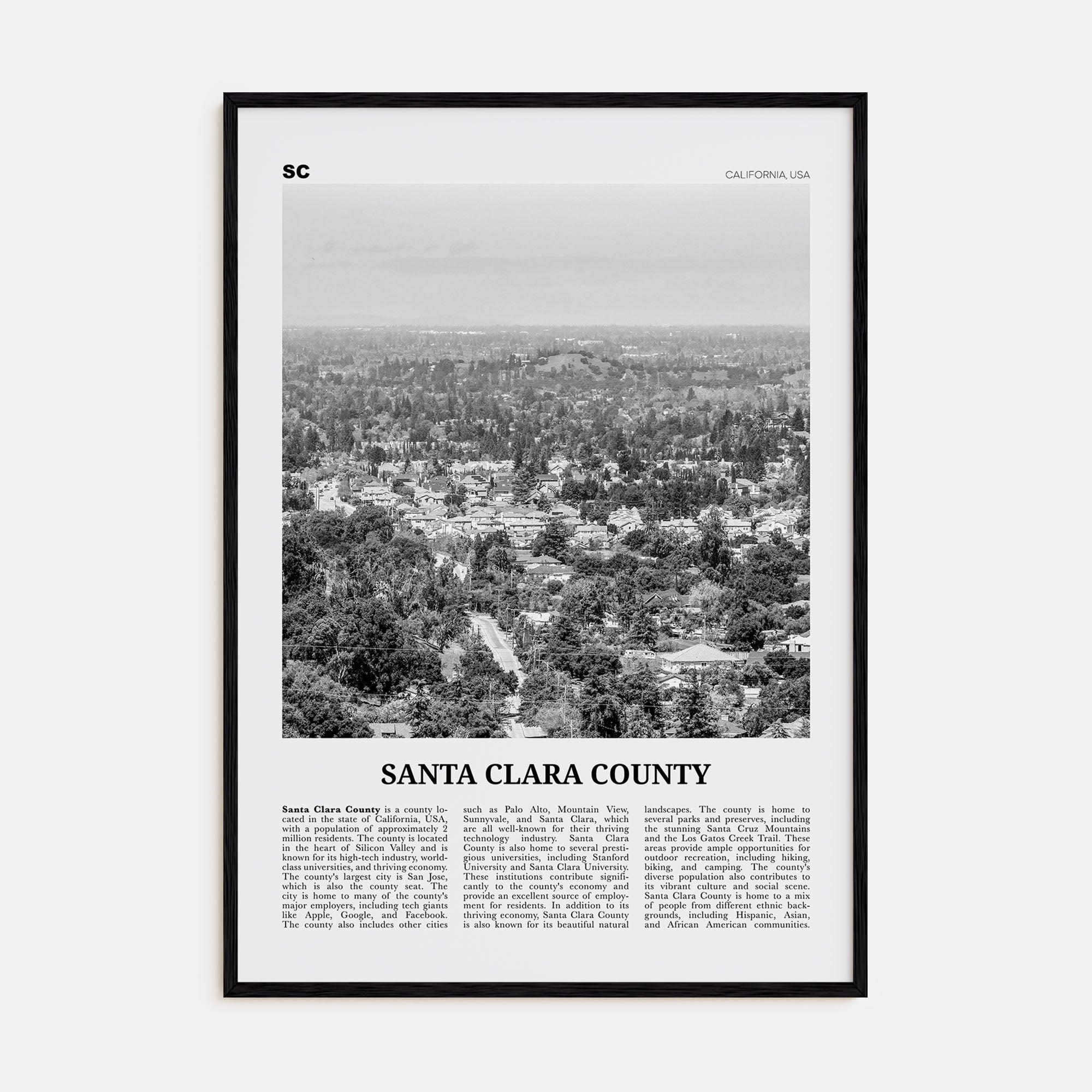 Santa Clara County Travel B&W Poster