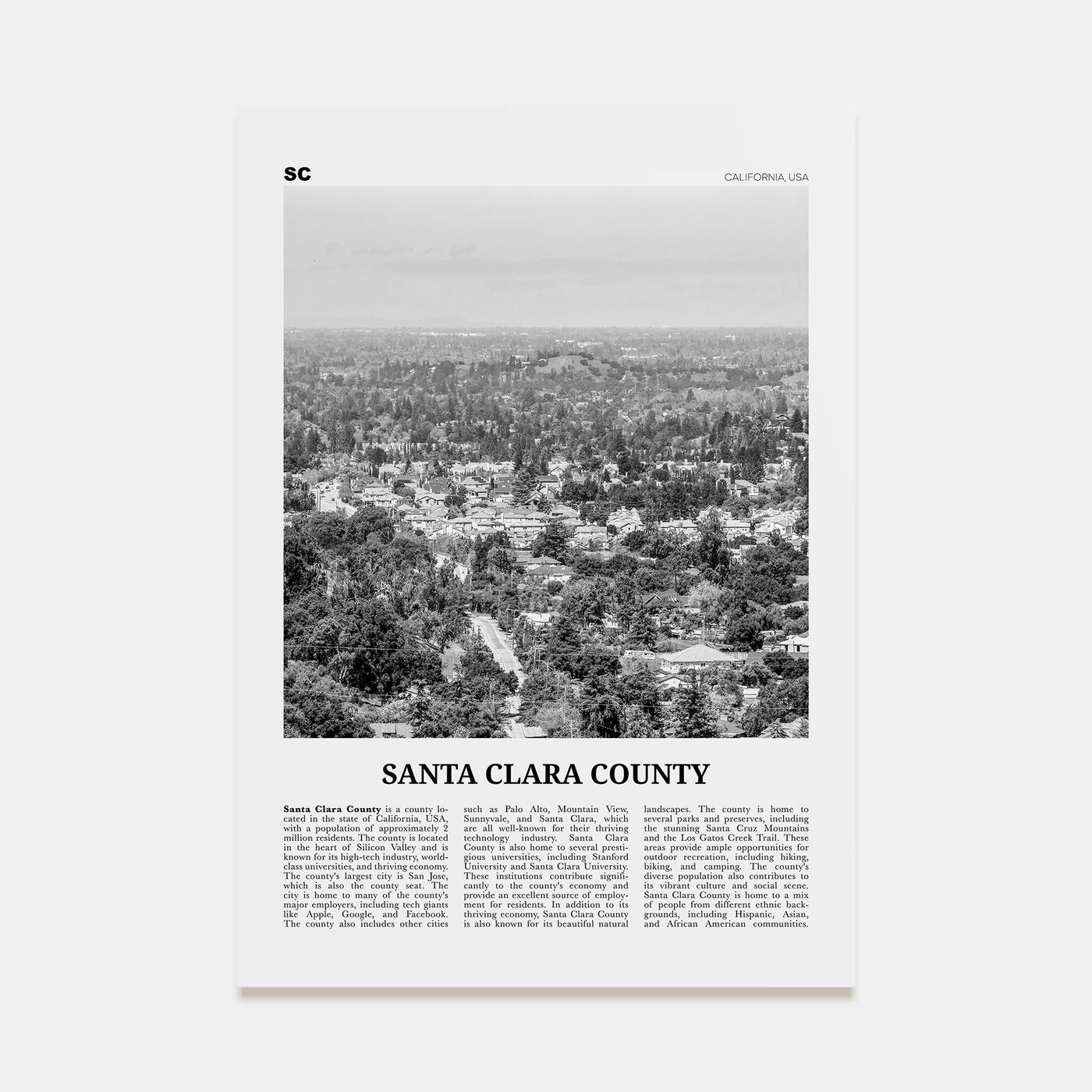 Santa Clara County Travel B&W Poster