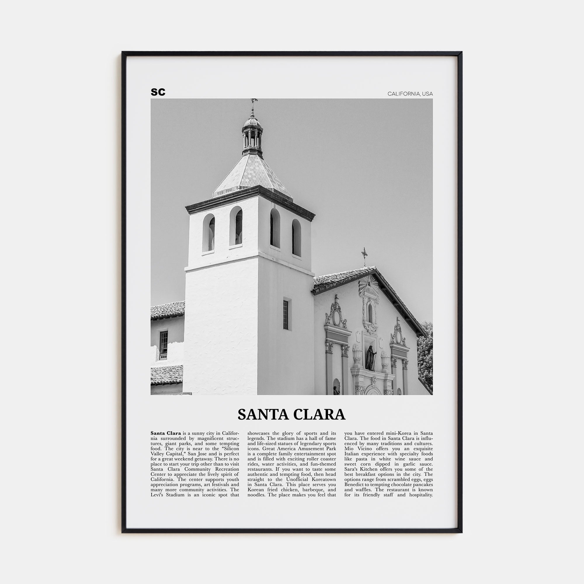 Santa Clara Travel B&W Poster