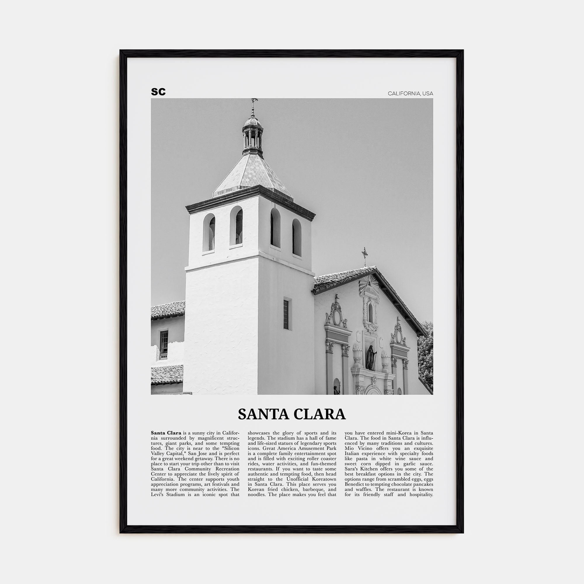 Santa Clara Travel B&W Poster