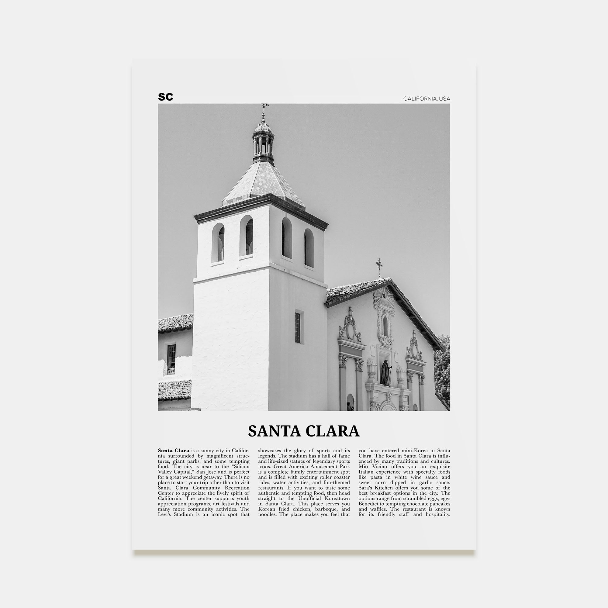 Santa Clara Travel B&W Poster