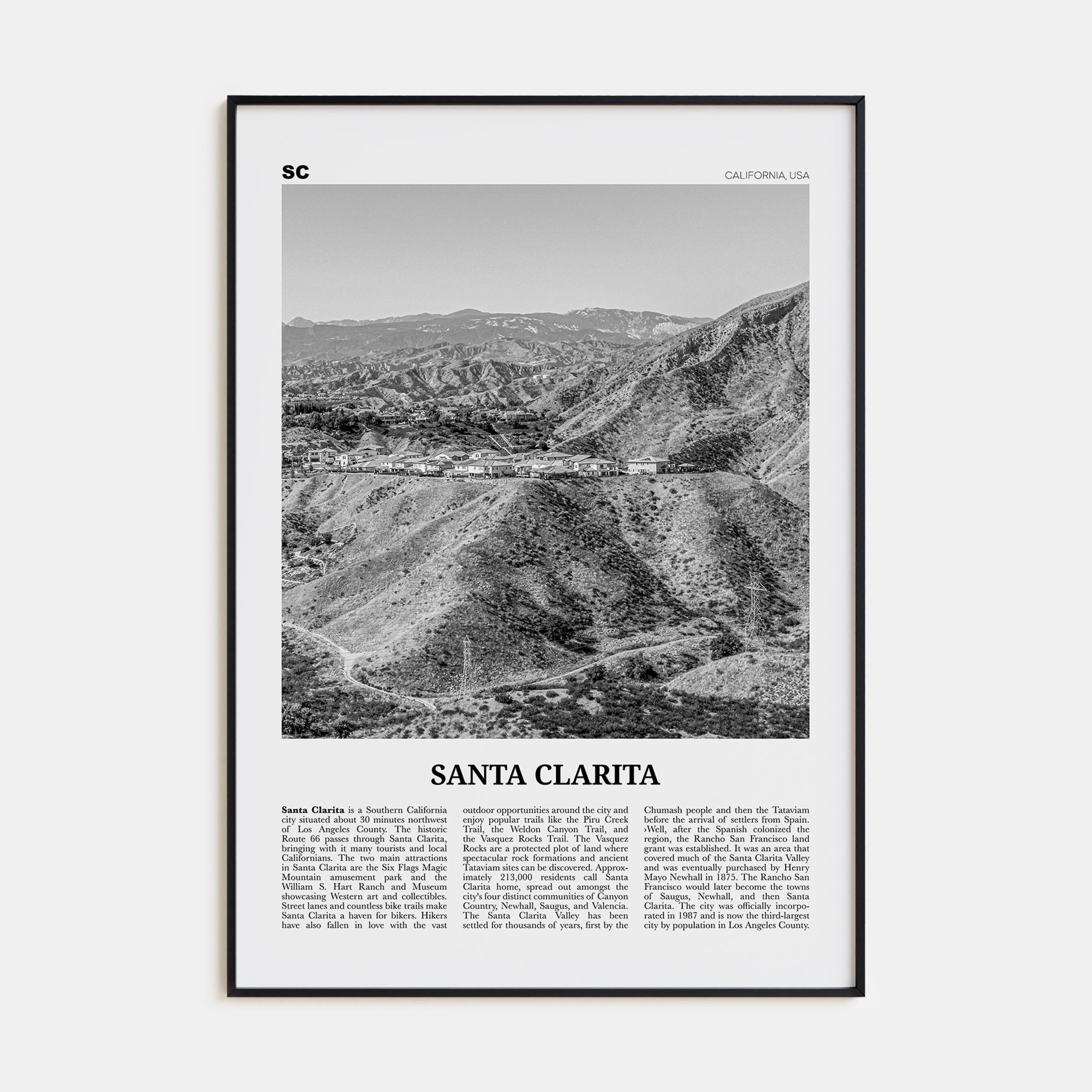 Santa Clarita Travel B&W Poster
