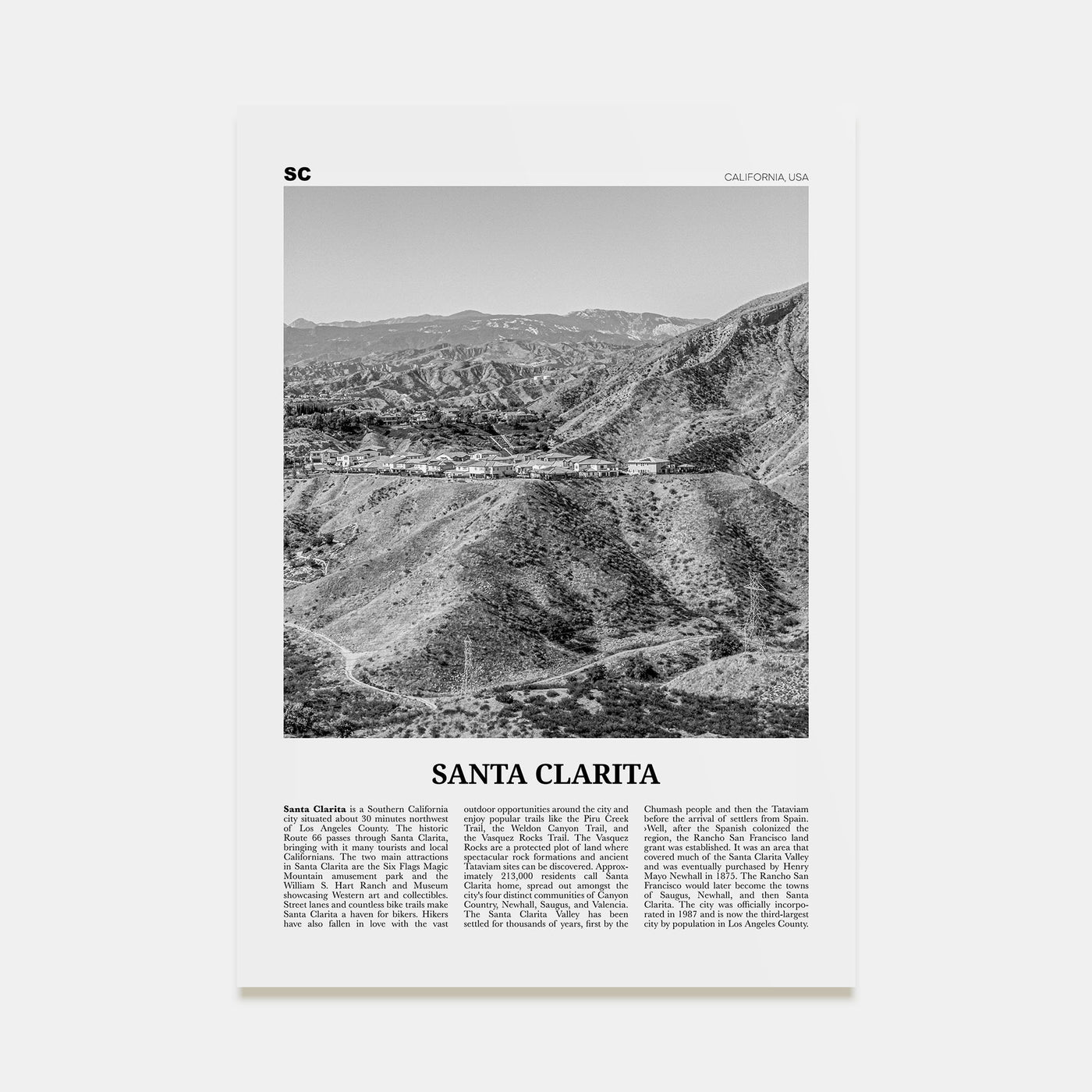Santa Clarita Travel B&W Poster