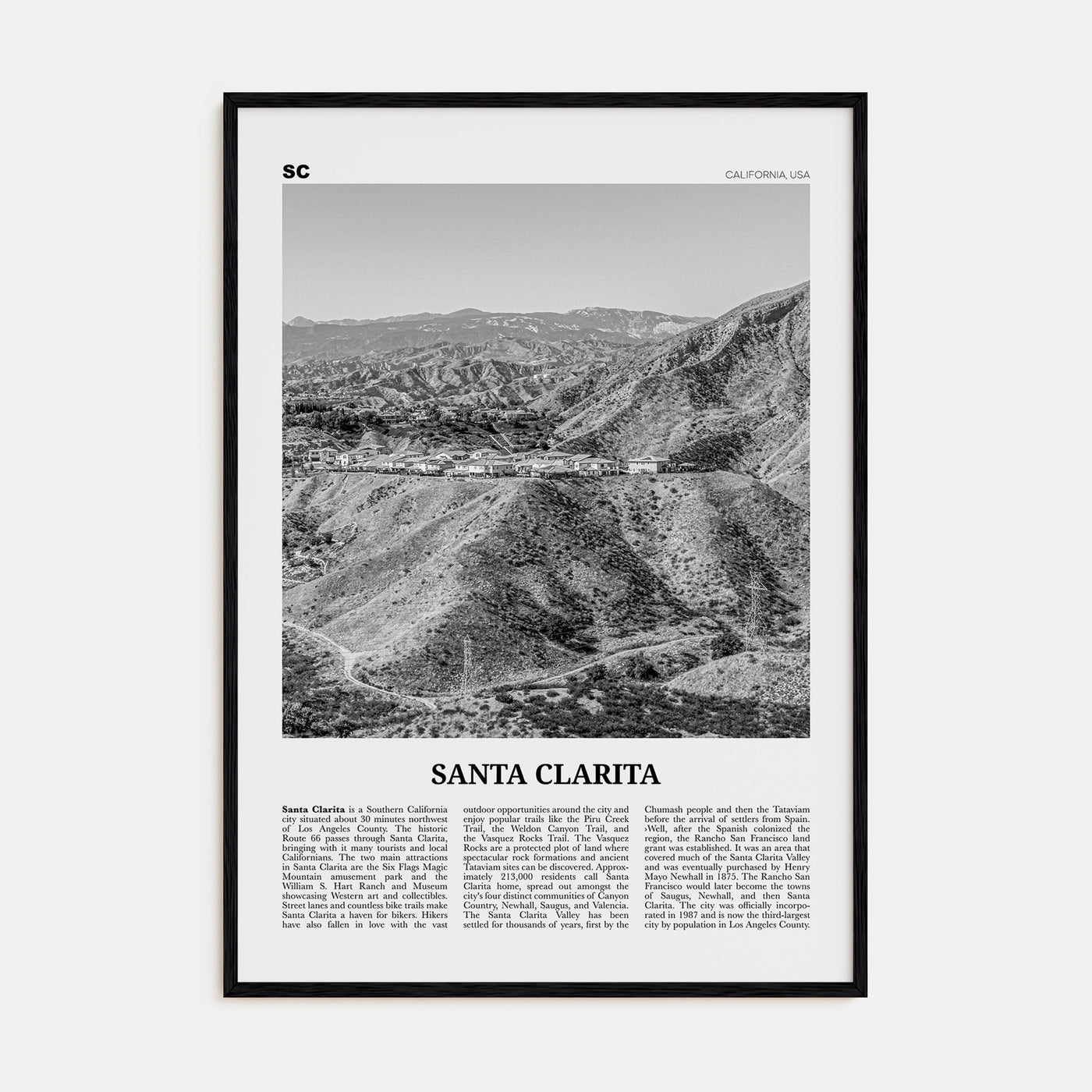 Santa Clarita Travel B&W Poster