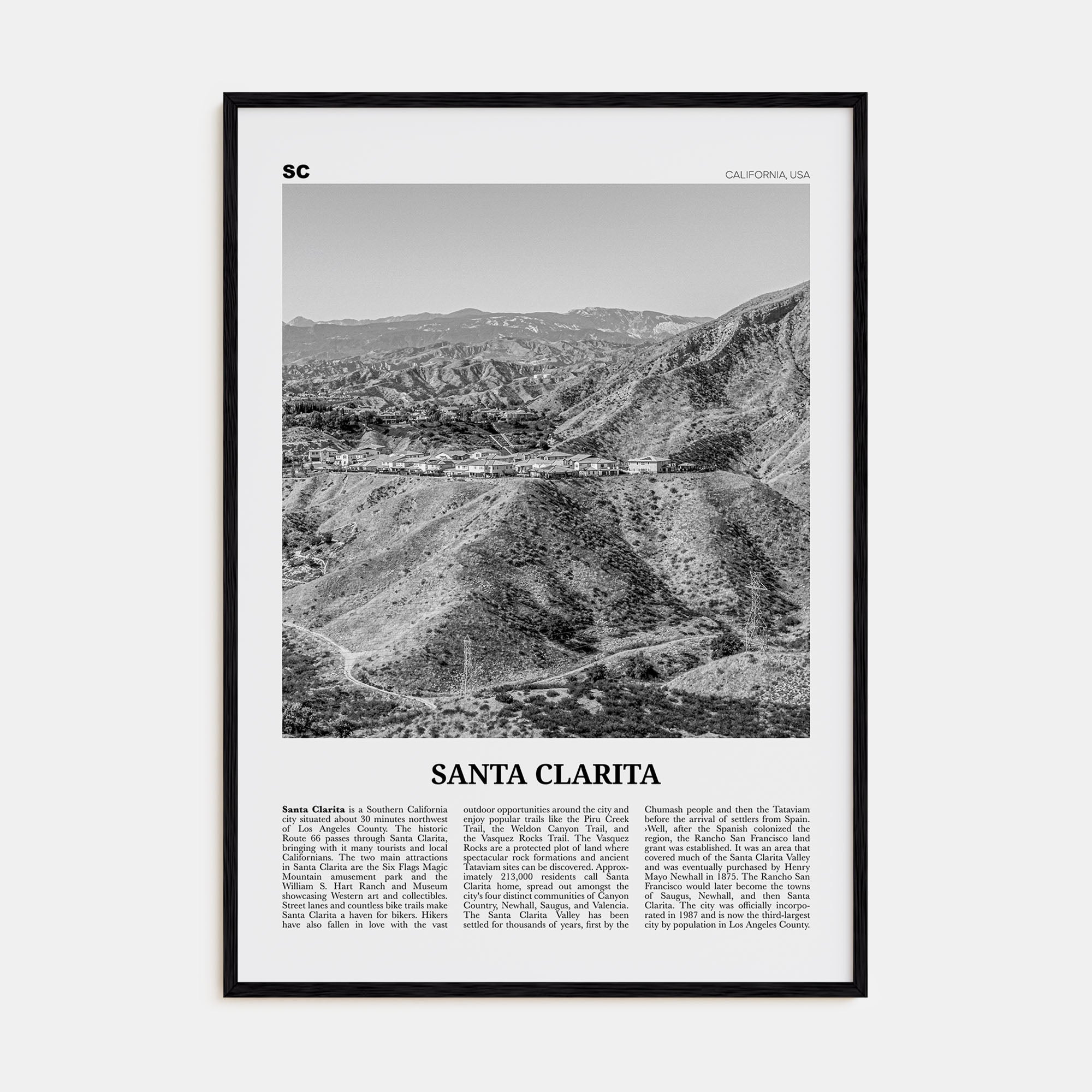 Santa Clarita Travel B&W Poster